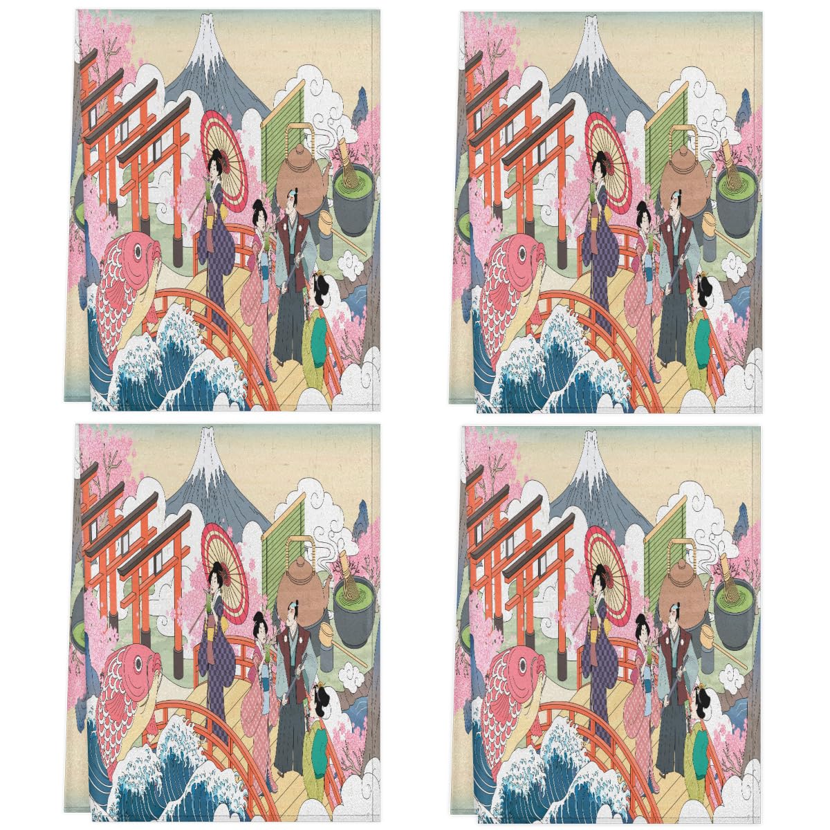 Lot De 1 Torchon De Cuisine Doux Et Absorbant Pour La Maison, La Cuisine, La Restauration, Le Restaurant - Motif Paysage Japonais - 45 X 72 Cm