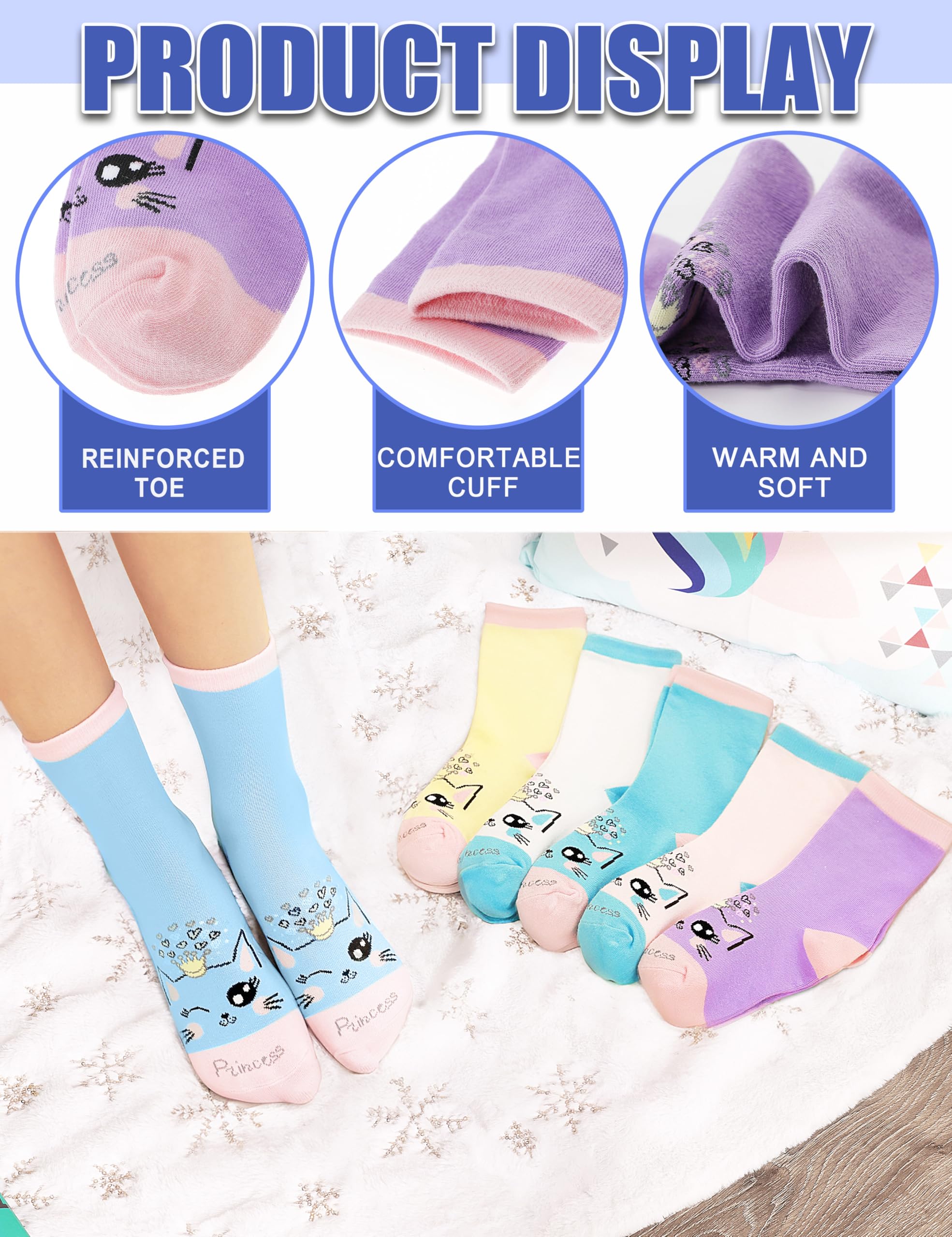 Anlisim Calcetines de algodón suave para niñas, 6 pares, diseño de dibujos animados