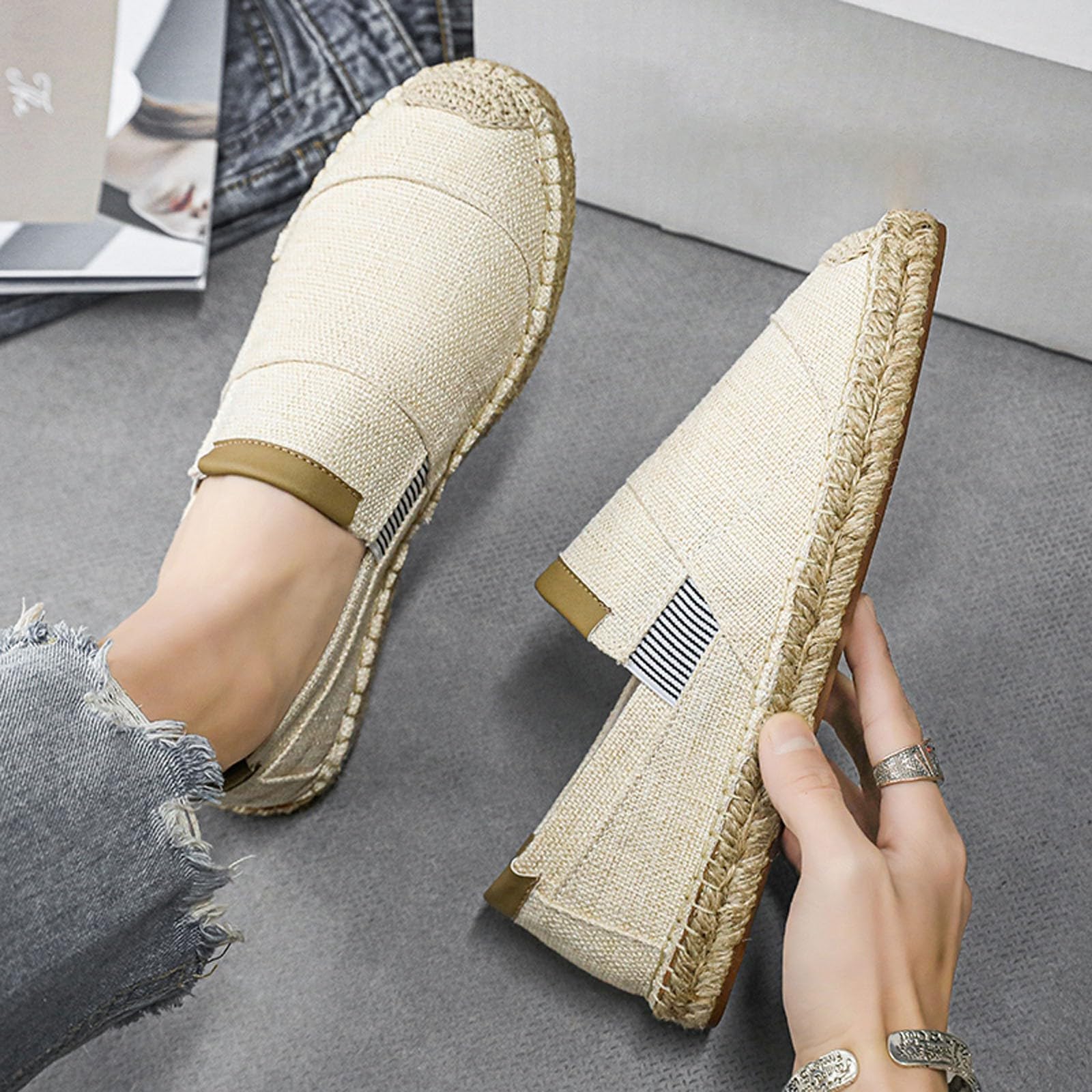 Generisch Espadrilles Herren Atmungsaktiv Canvas Leinenschuhe Freizeitschuhe Sommer Leinen Espandrillos Stoffschuhe Bequem Slip-On Slipper Sommerschuhe