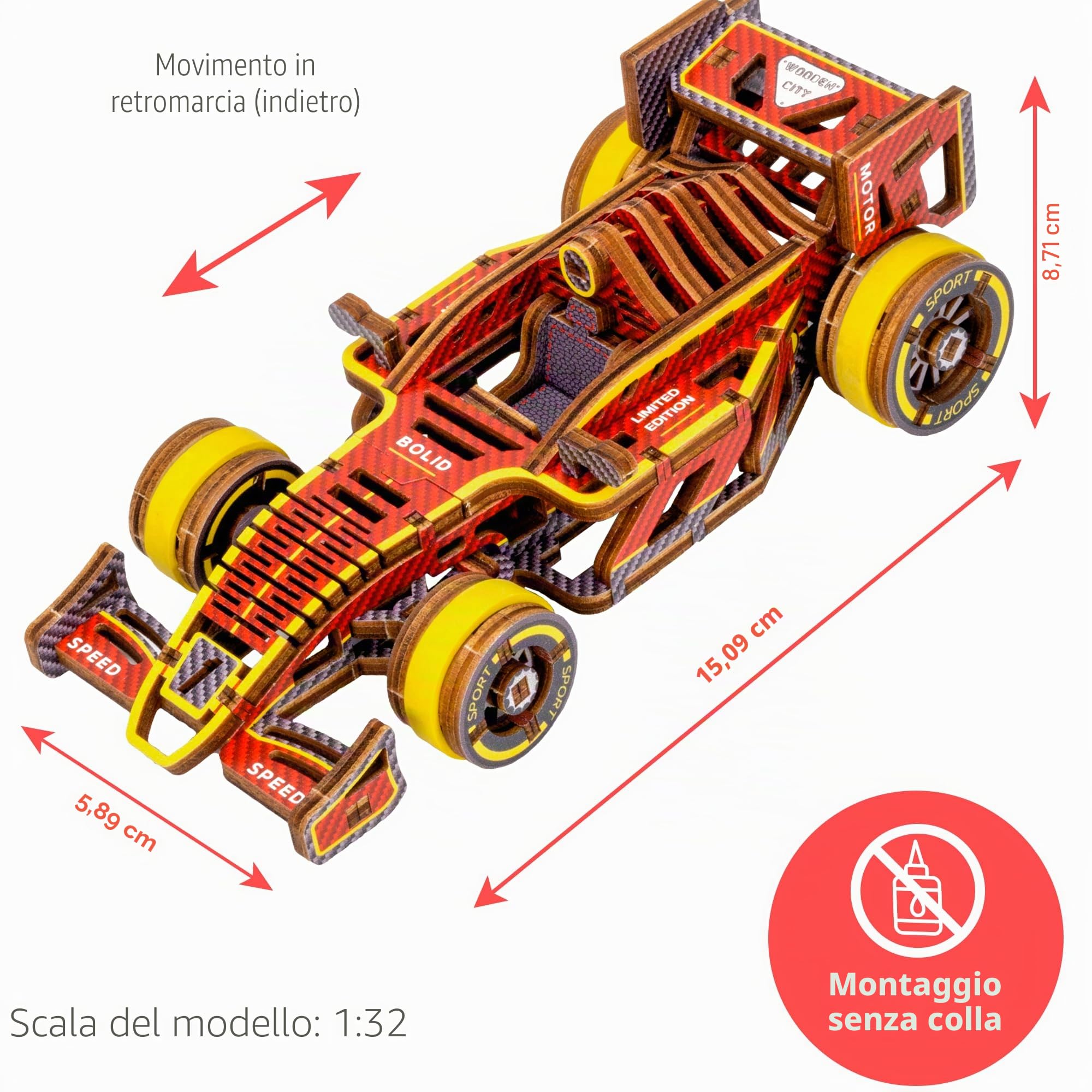 Wooden.City Bolid Limited Edition - Kit Modello 3D in Legno Fai-Da-Te per Costruire Automobili - Puzzle 3D in Legno per Adulti Rompicapo - Modello di Kit per Auto per Adolescenti - 109 Parti