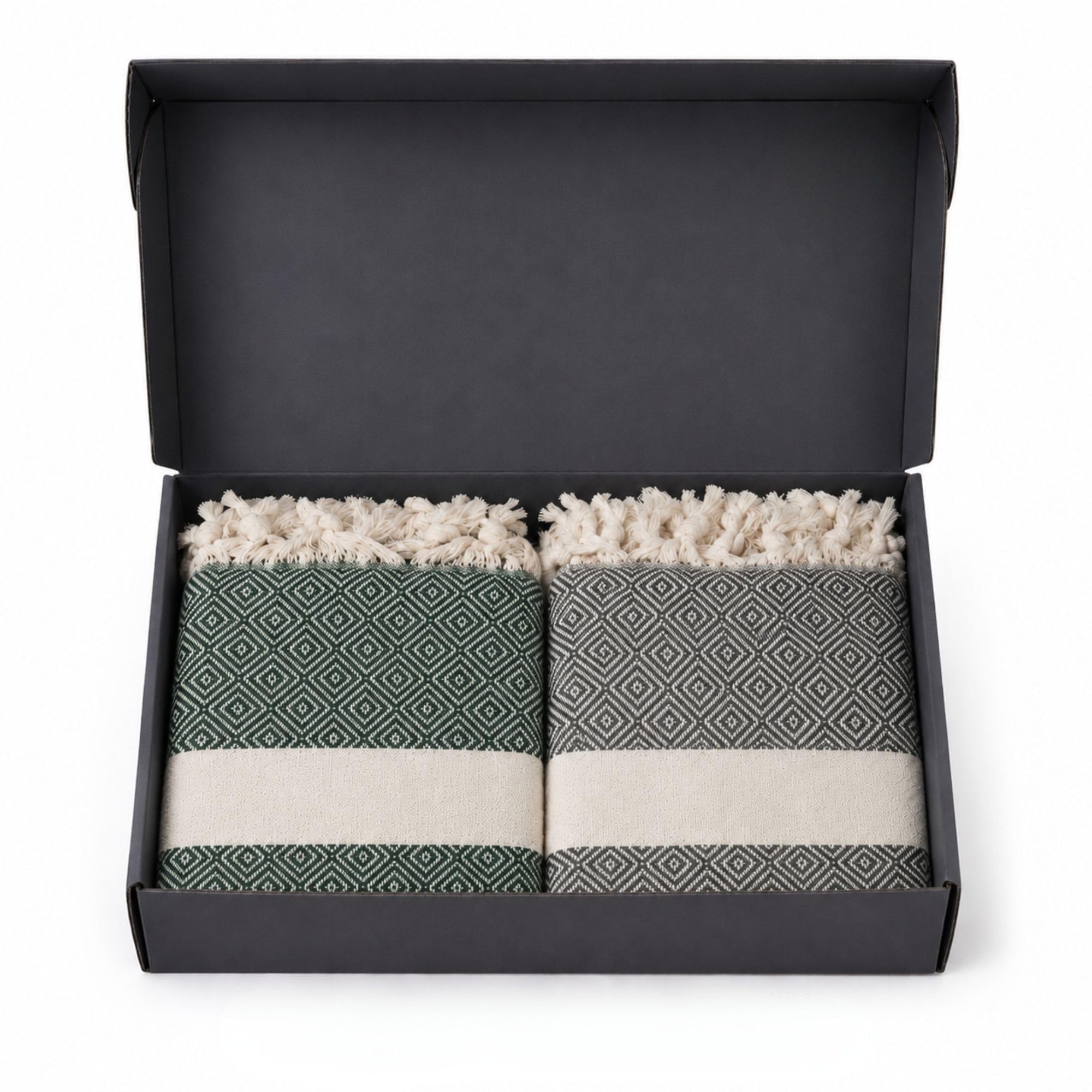 Saunahandtuch XXL 180x100 cm 100% Baumwolle 2er Set Hamamtuch Saugstark Schnelltrocknend Saunatuch Strandtuch Grau Dunkelgrün