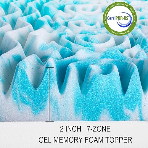 Miniatura 3 de Askme Cubrecolchón de 2 pulgadas, 7 zonas, gel de enfriamiento de espuma viscoelástica, tamaño King, alivia la presión, almohadilla de colchón suave
