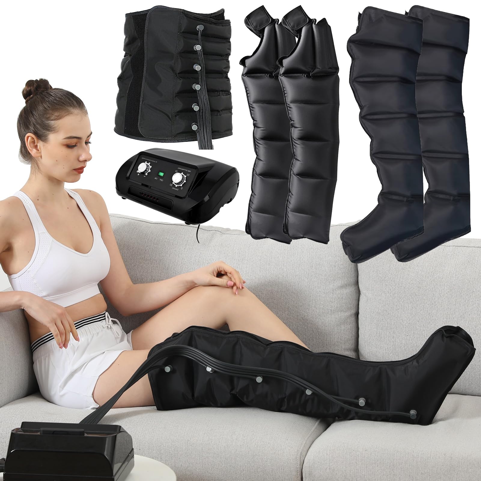 Lojax 2Legs+2Arms+Waist Lymphatic Drainage Massager Legs - 6 Chamber Air Compression Therapy Boots, Pressotherapy Leg, Arm & Waist Massager For Circulation & Pain Relief