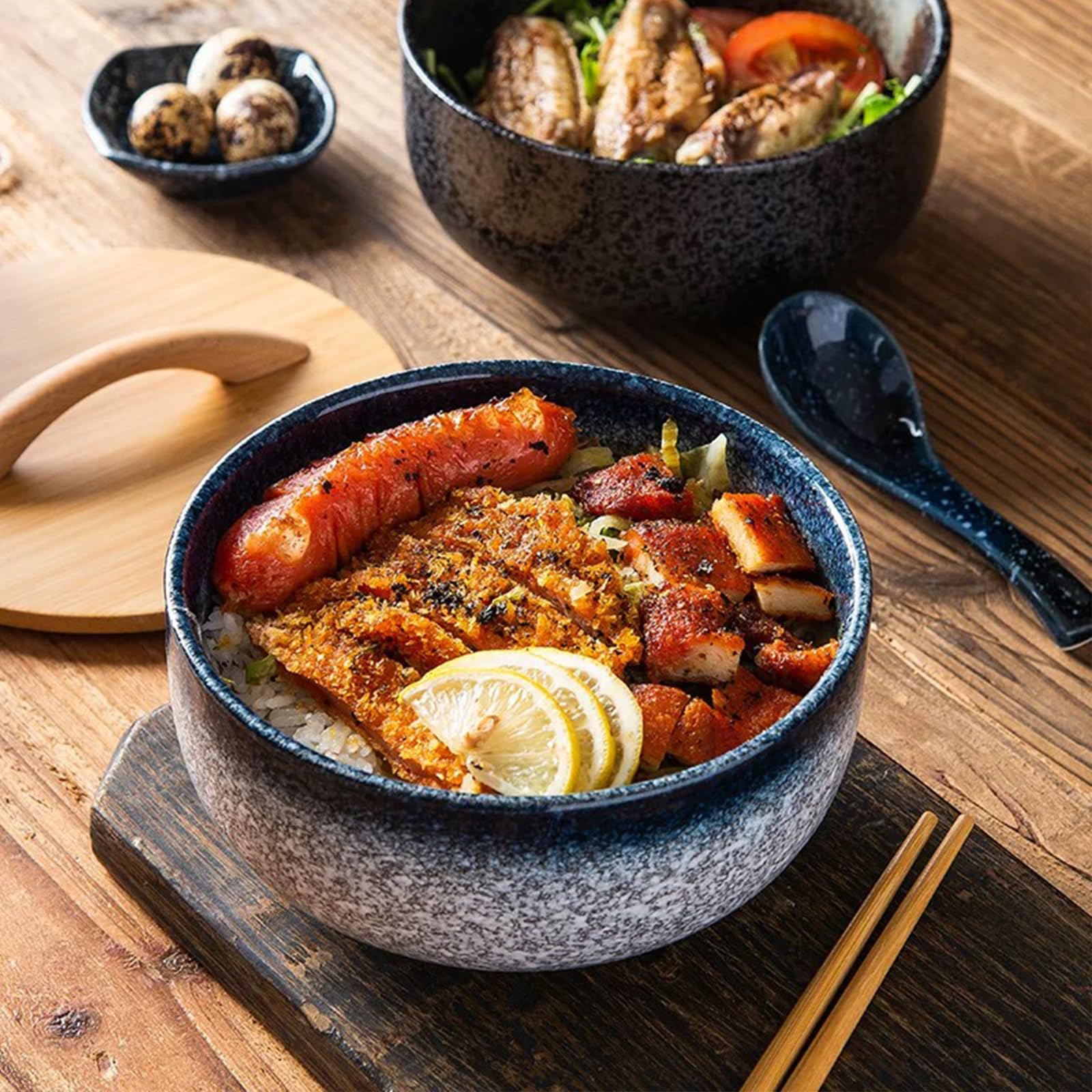 Ciotole Ramen,Ciotole Insalata,Ciotola Giapponese In Porcellana, Set Ciotole Ramen, Ciotola Per Zuppa Di Noodle, Ciotola Per Ramen Con Cucchiaio E Bacchette (blu)