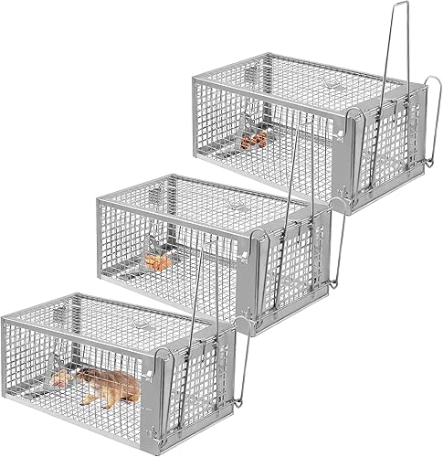 Paquete de 3 trampas humanas para ratas, captura y liberación en vivo para interiores y exteriores, jaula de roedores para ardillas, ratones, ratas