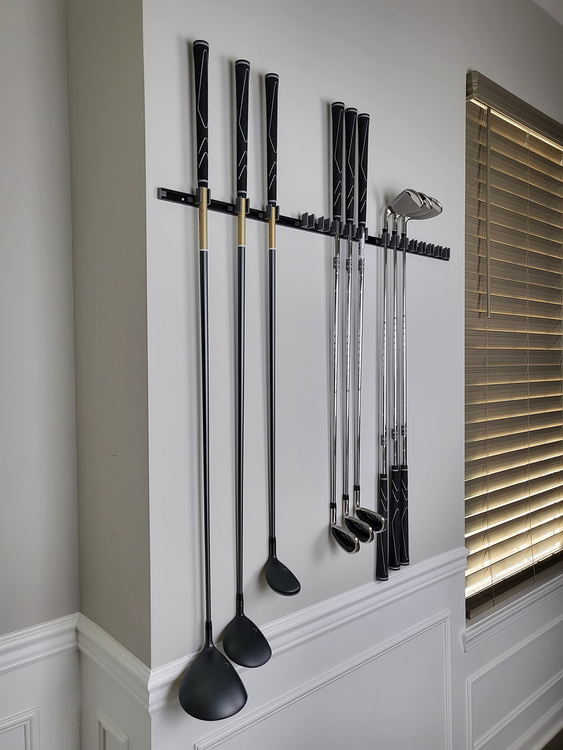 [jintech] golf club holder, wall display, wall hanger, rack, mount, organizer, hold 17 clubs on 36" aluminum rack (all grip up)