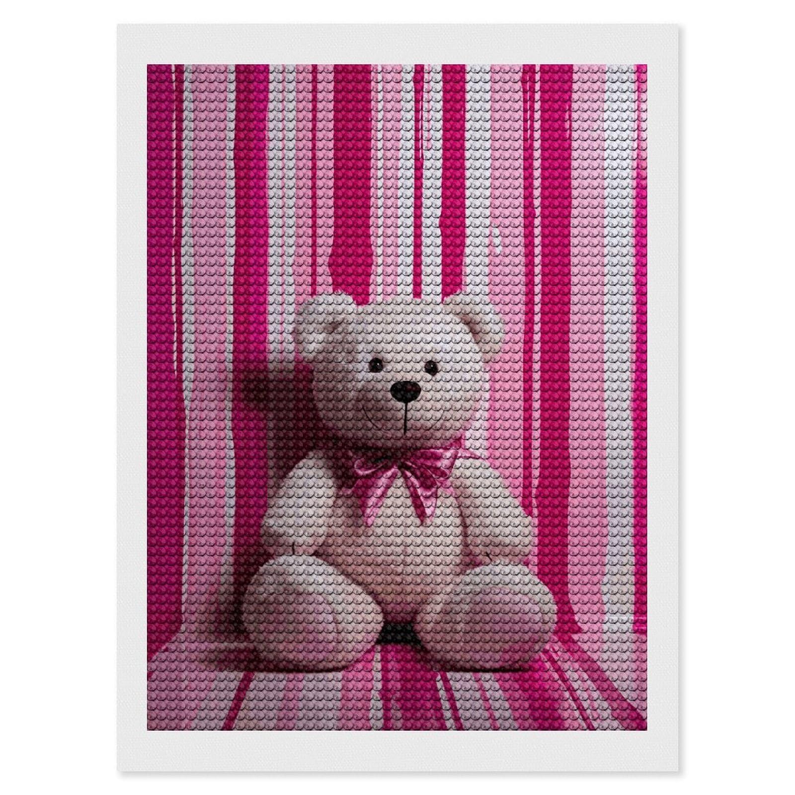 DWVTSLH Teddy Bear Peach Rose Diamond Painting Kits for Adults, Personalized Diamond Photo Art Full Drill, DIY 5D Diamond Art Painting Kits for Beginners, Home Wall Decor 12"x16"
