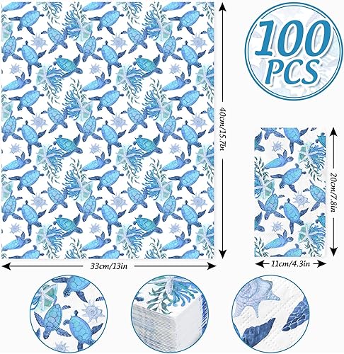 Miniatura 2 de AnyDesign - 100 servilletas de papel desechables con diseño de tortuga para invitados, diseño de animales marinos, servilletas de mano para el