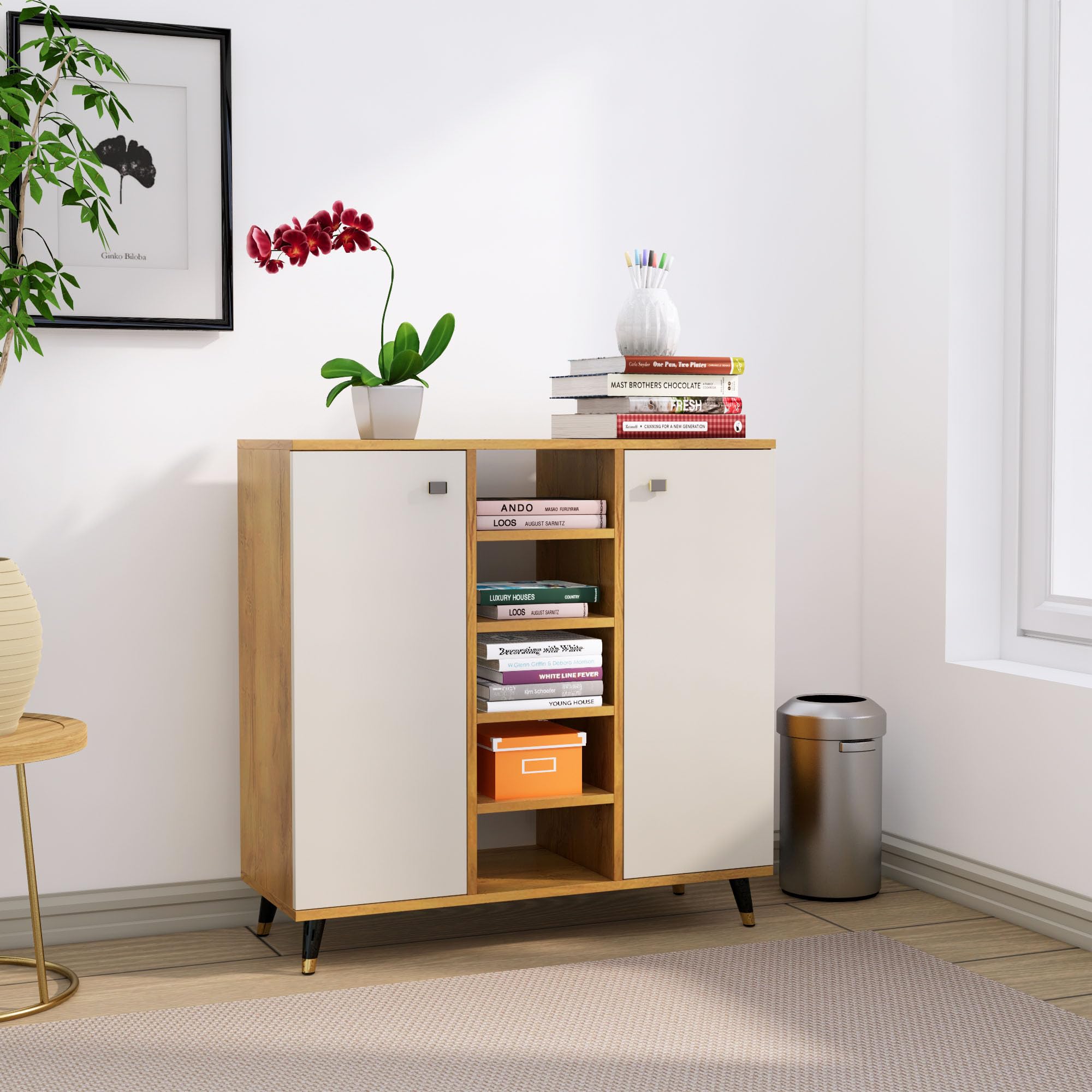 Bniture Book Shelf for Home Engineered Wood Bookshelf Multipurpose Study Room Home Decor Storage Rack Showcase Organizer for Living Room, Bedroom, Office (Size- 2.8 x 2.9) (Giant Wood & Frosty White)-image-36