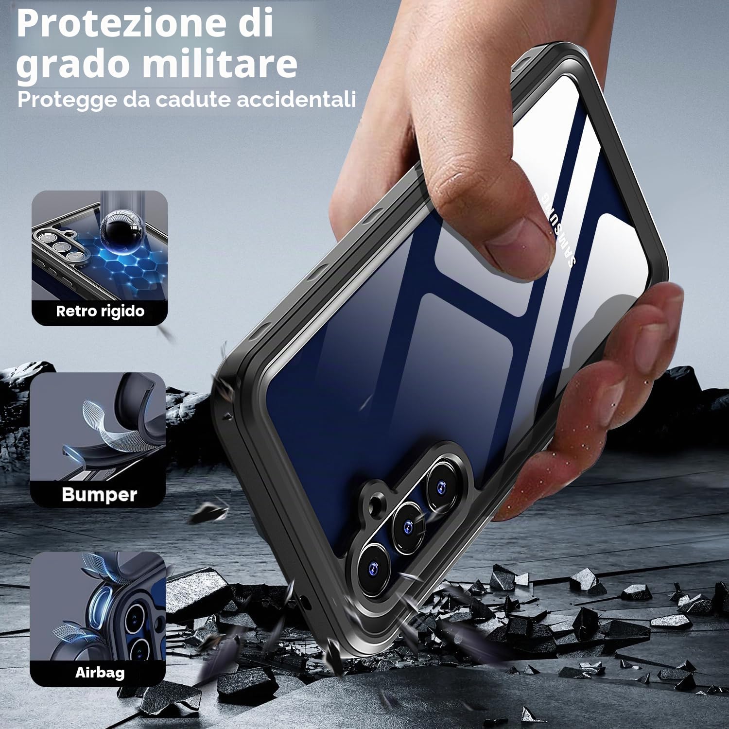 AICase Custodia Samsung Galaxy A35 Impermeabile Trasparente Proteggi Schermo Integrato Resistente alla Neve, alla Polvere, agli Urti, Certificato IP68 Protezione Completa del Corpo Subacqueo