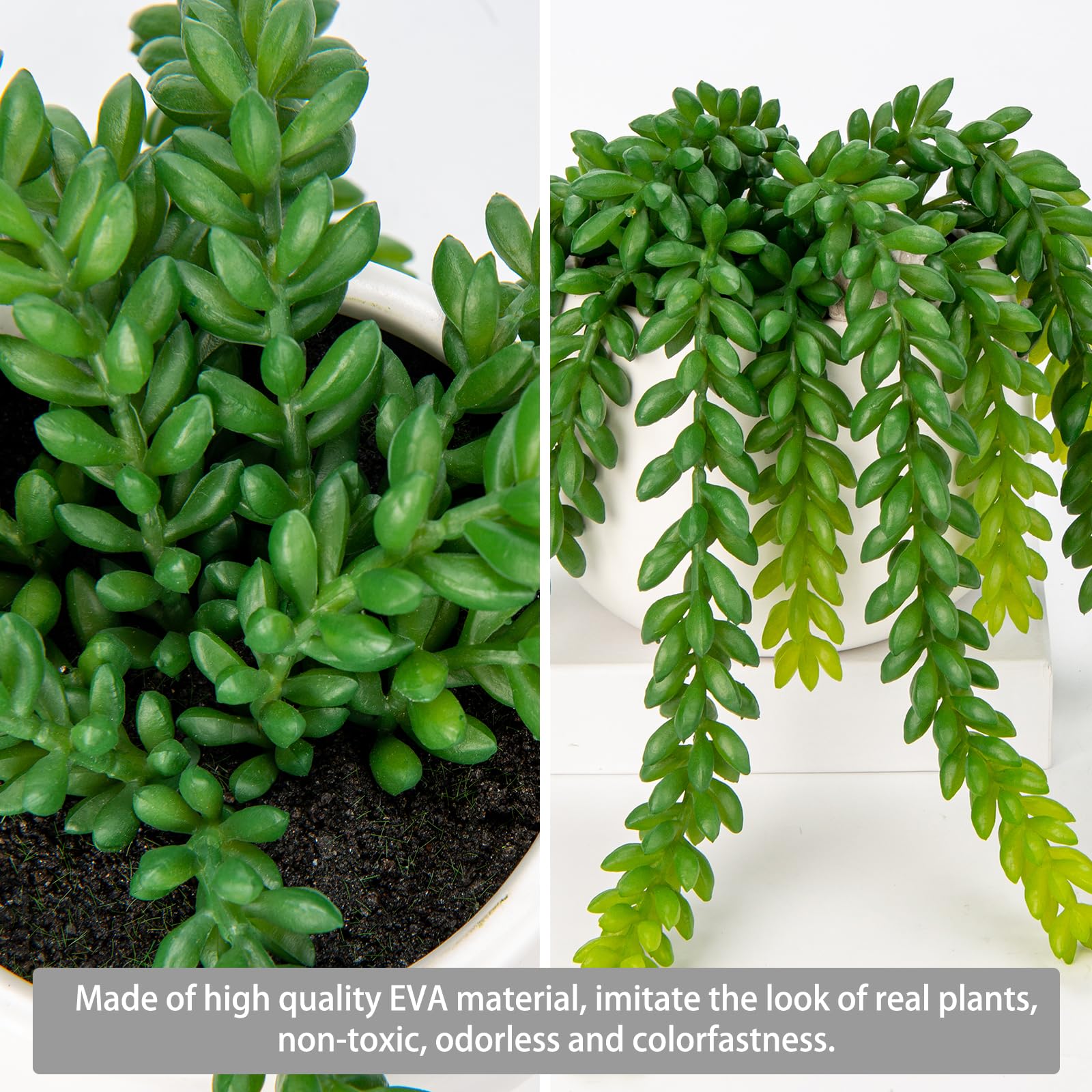 Oairse Artificial Succulent Plants in Ceramic Pot Fake Succulent Artificial String of Pearls Plant Fake Plants Potted Faux Succulents for Home Bathroom Shelf Kitchen Table Decoration - Image 3
