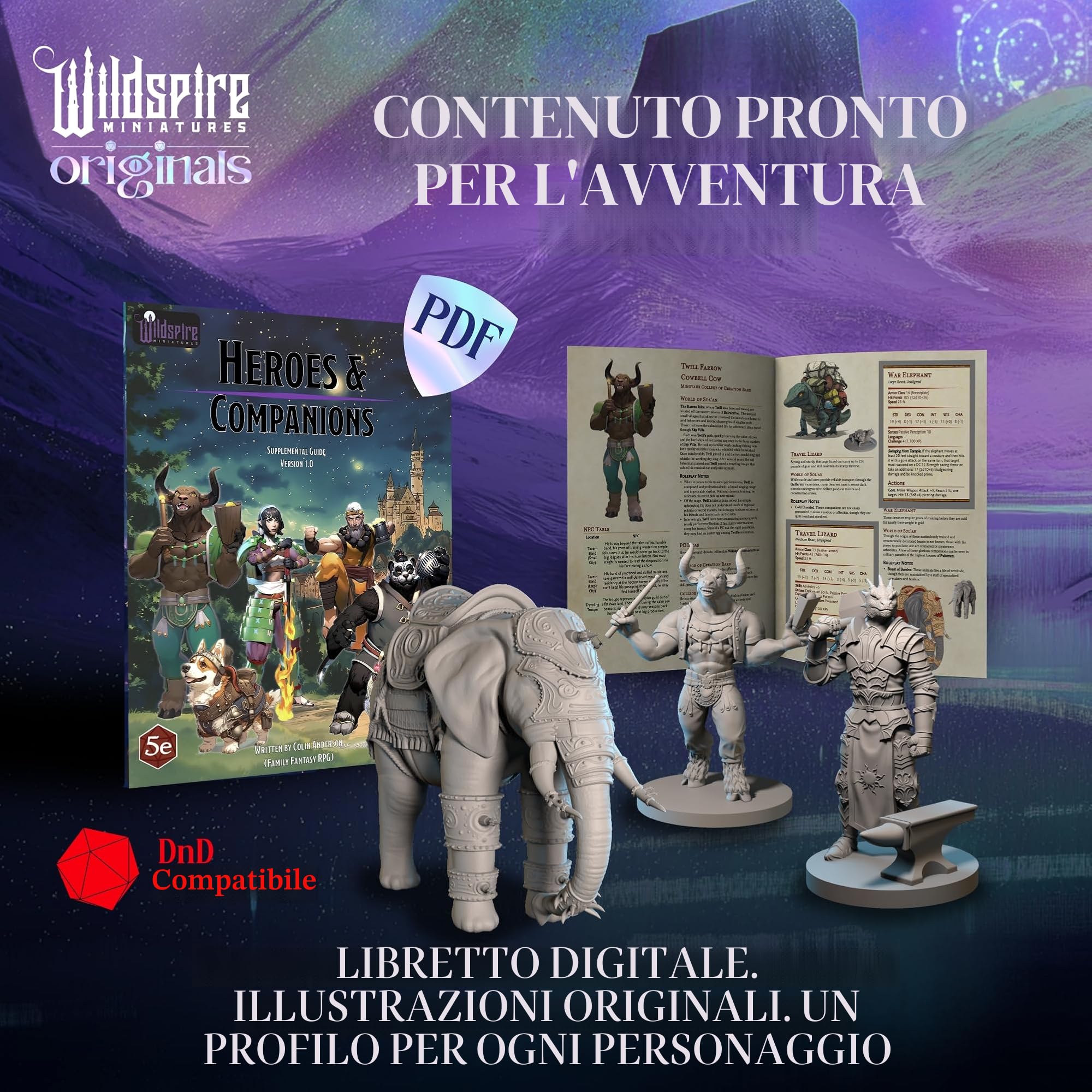 Wildspire Heroes, Compagni Animali NPC e Re Troll per DND Miniature 28mm-32mm - Figure Fantasy Non Verniciate per Dungeons and Dragons, D&D, Pathfinder