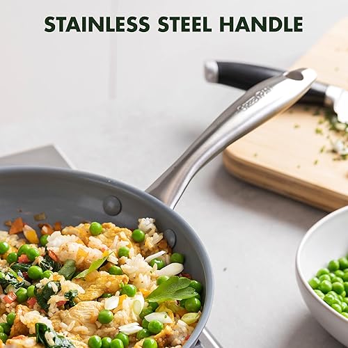 Miniatura 5 de GreenPan Lima sartén antiadherente de cerámica con tapa de 12pulgadas color gris CW0004157