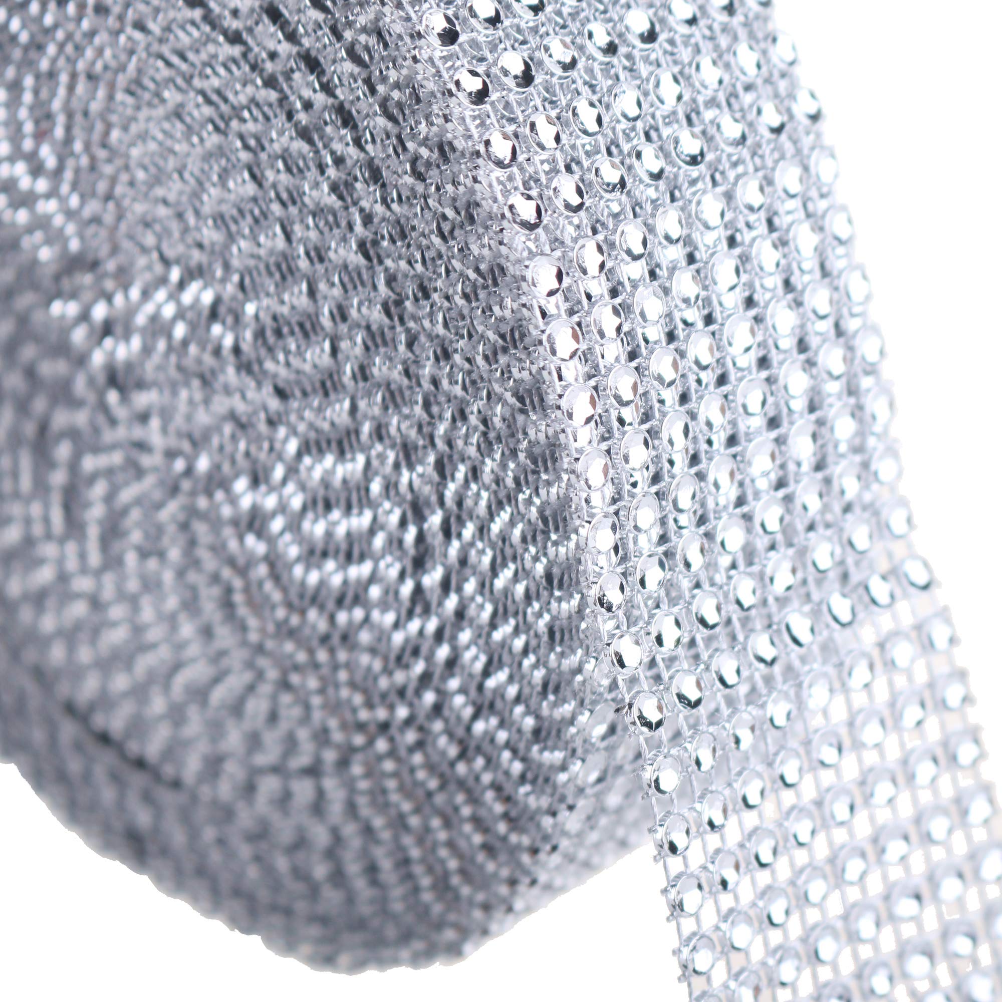 PMLAND Silver Diamond 8-Row Rhinestone Mesh Ribbon Wrap – Bulk Package 1.5 Inch Wide x 10 Yard (30 Feet) Long