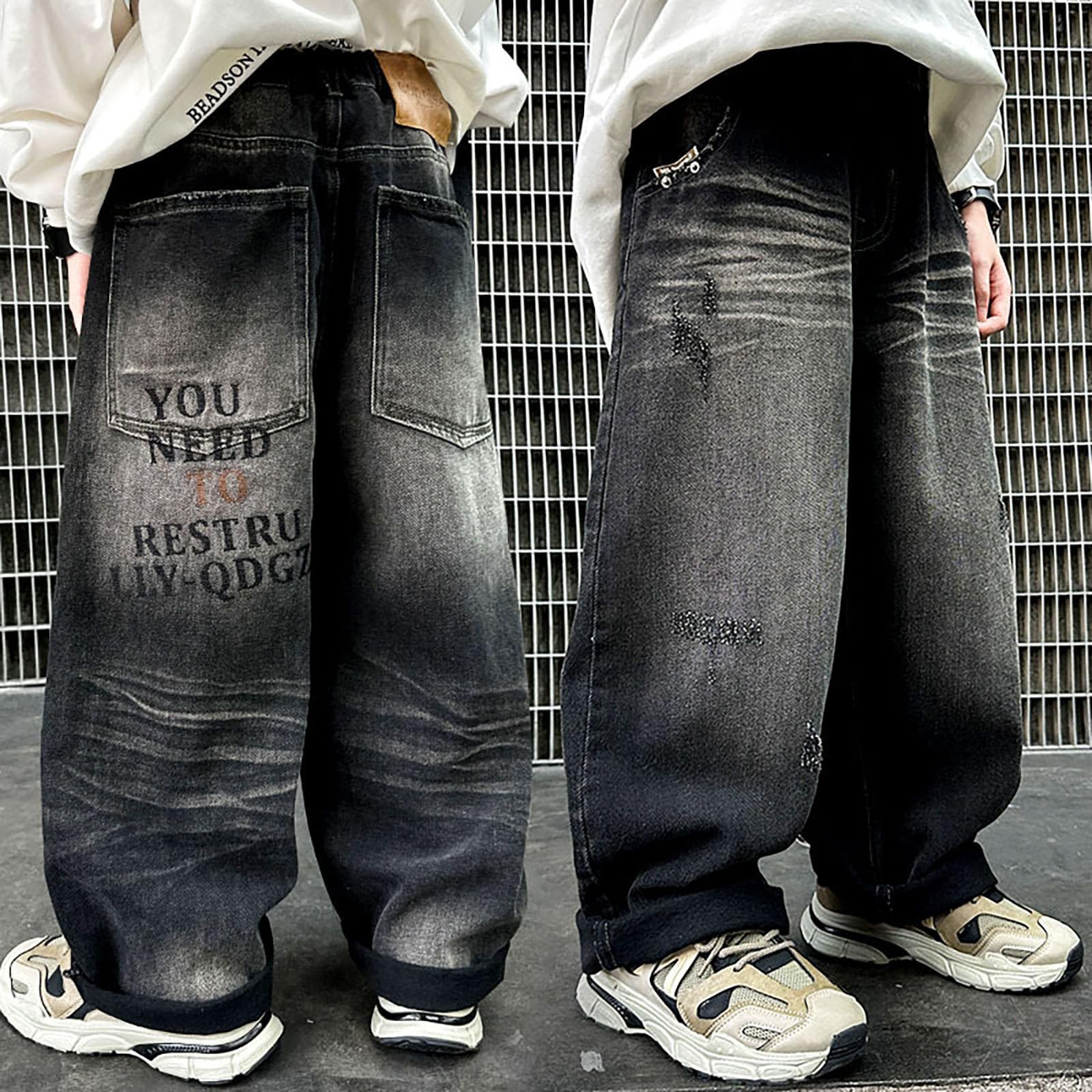 Generico Jeans Baggy Ragazzo - Pantaloni Cargo per Bambini Pantaloni con Vita Completamente Elasticizzata vestibilità Regolare età 4-12 Anni