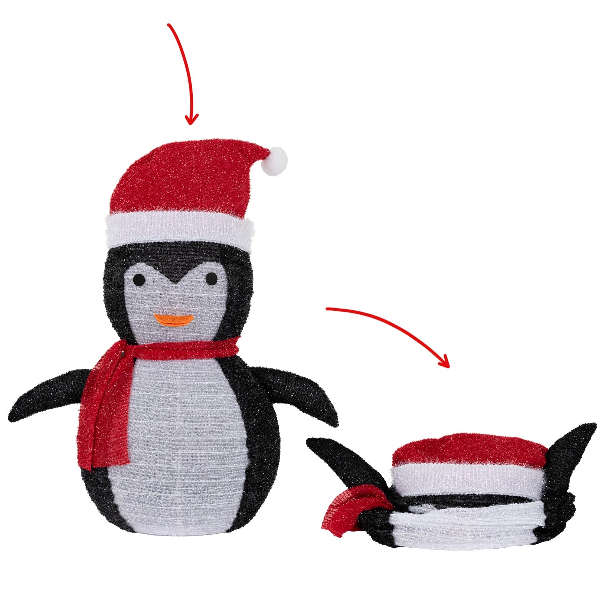ECD Germany Pingüino Navideño LED 68 cm de Altura, Figura de Jardín Iluminada con 30 Luces LED Blanco Cálido con Temporizador para Interior/Exterior Plegable Decoración con Pilas Figura Decorativa