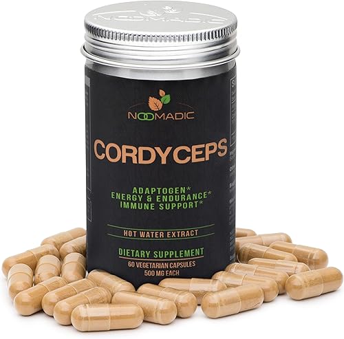 Cordyceps Hongo, 60 cápsulas, 500 mg cada una, activador AMPK, extracto de agua caliente, cultivado en madera, cuerpos fructíferos, 30%