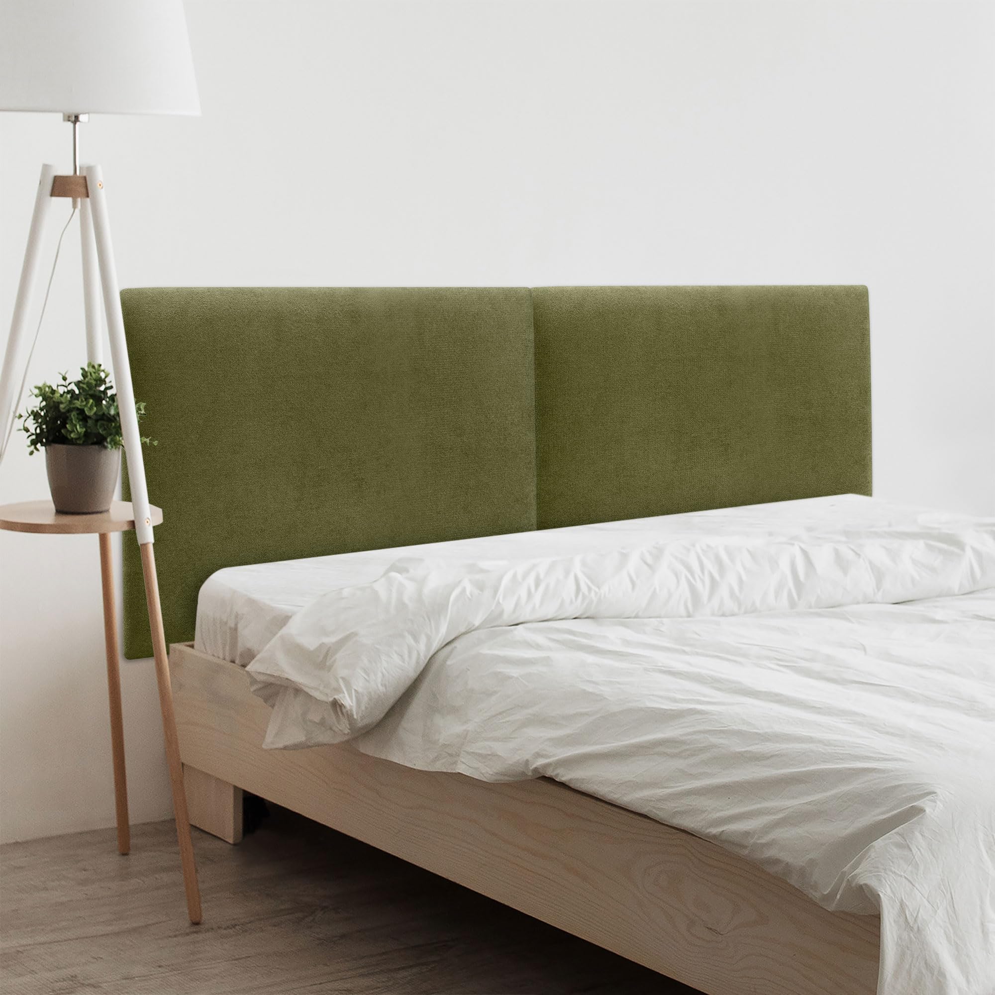 DHOME Tête de Lit Capitonnée Lisse en Tissu Aqualine Hauteur 70CM Épaisseur 4cm et 8cm pour Mur Acoustique Absorbantes Tête de Lit Chambre (Tissu Vert, 200cm Double, Épaisseur 4cm)