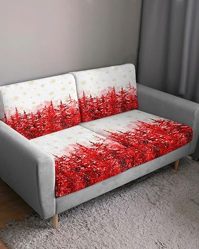 Miniatura 3 de Fundas de cojín rojas para sofá con diseño de árbol de Navidad, funda elástica para sofá con parte inferior elástica, diseño de árbol de Navidad,