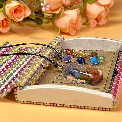 Miniatura 3 de 7 Chakra Necklace and Bracelet Set Healing stones bracelet Orgone Healing Pendant 14K Gold Wire Wrapped Crystals Bracelet for Woman  Chakra Necklace