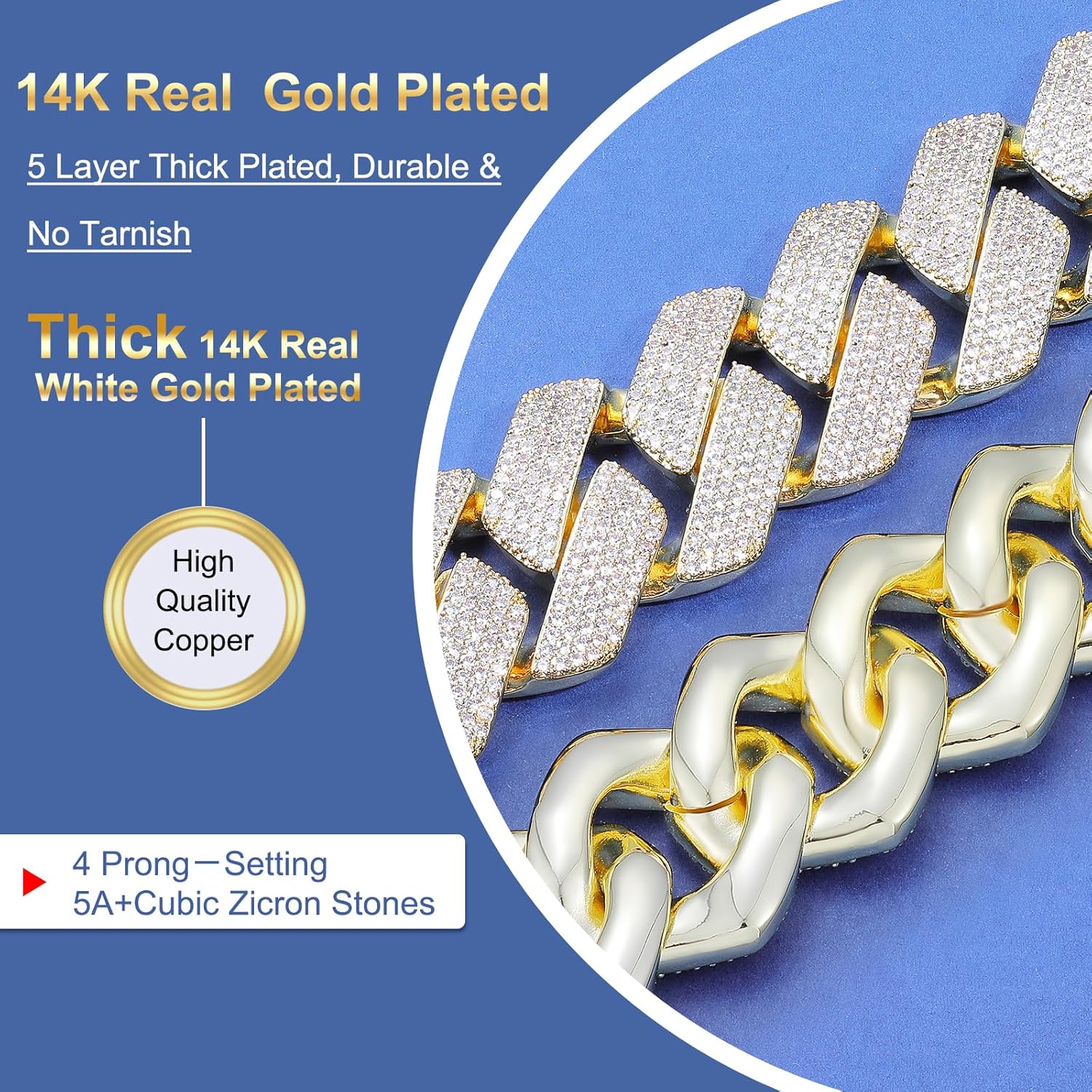 30MM/25MM Solid Big Cuban Link Chain for Men Large Thick Iced Out Chain 18K Gold Plated 5A+ Zicron Cuban Necklace Gold/Silver Iced Out Diamond Miami Link Necklace Bling Luxury Jewelry - Image 4