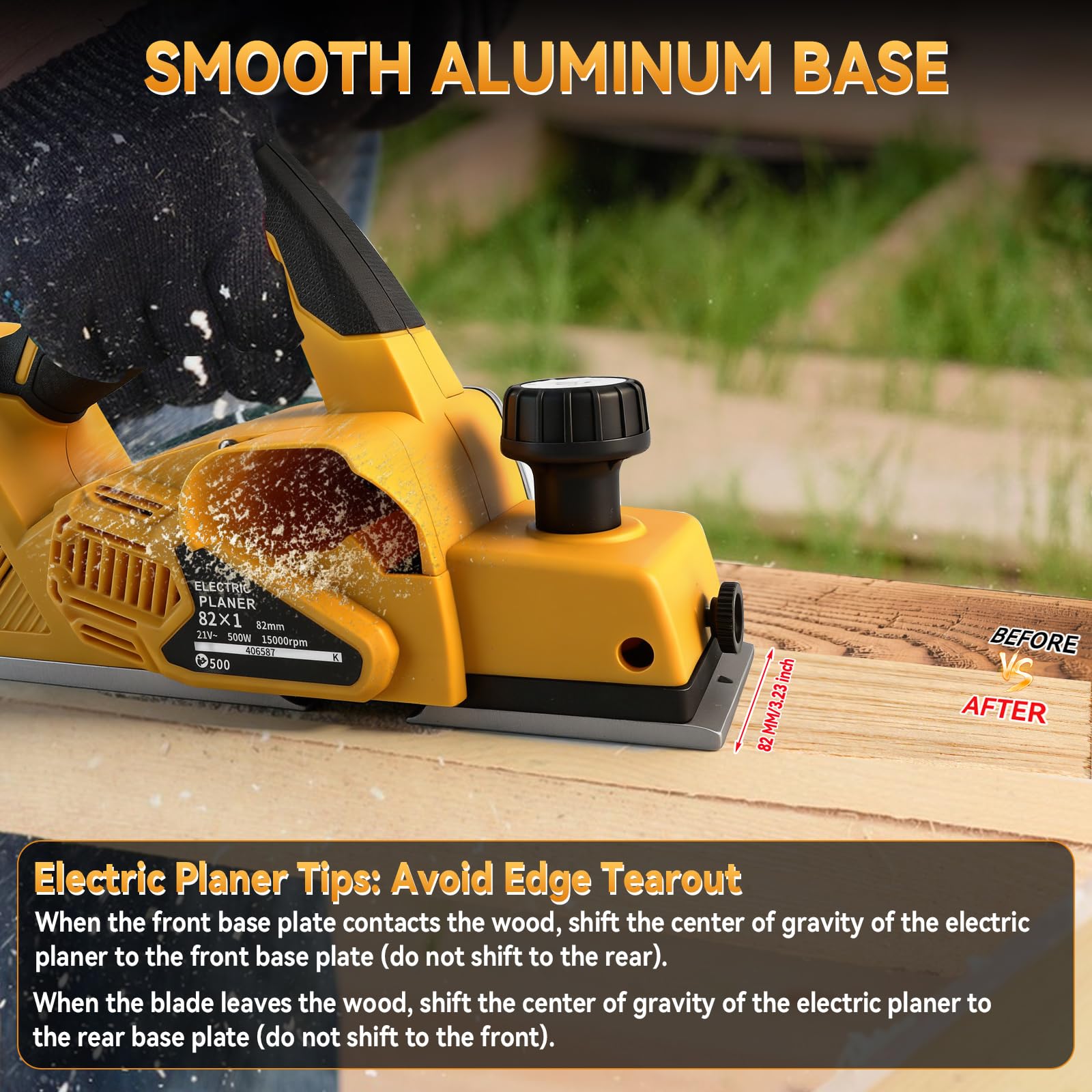 Cepilladora de mano eléctrica inalámbrica compatible con batería Dewalt de 18 V y 20 V, cepilladora eléctrica de madera de mano sin escobillas de 15000 rpm, ancho de corte de 82 mm, profundidad