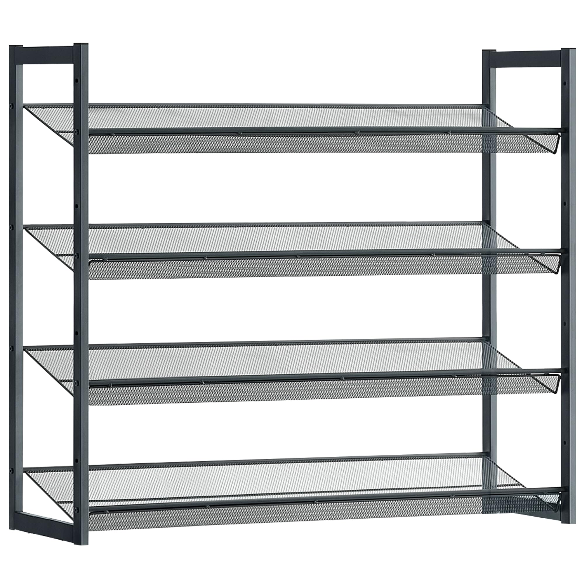 SONGMICS Shoe Rack, 4-Tier Shoe Organizer, Metal Shoe Storage for Garage, Entryway, 4-Tier Stackable Shoe Shelf, with Adjustable Flat or Angled Shelves, Grey ULMR08GB-1