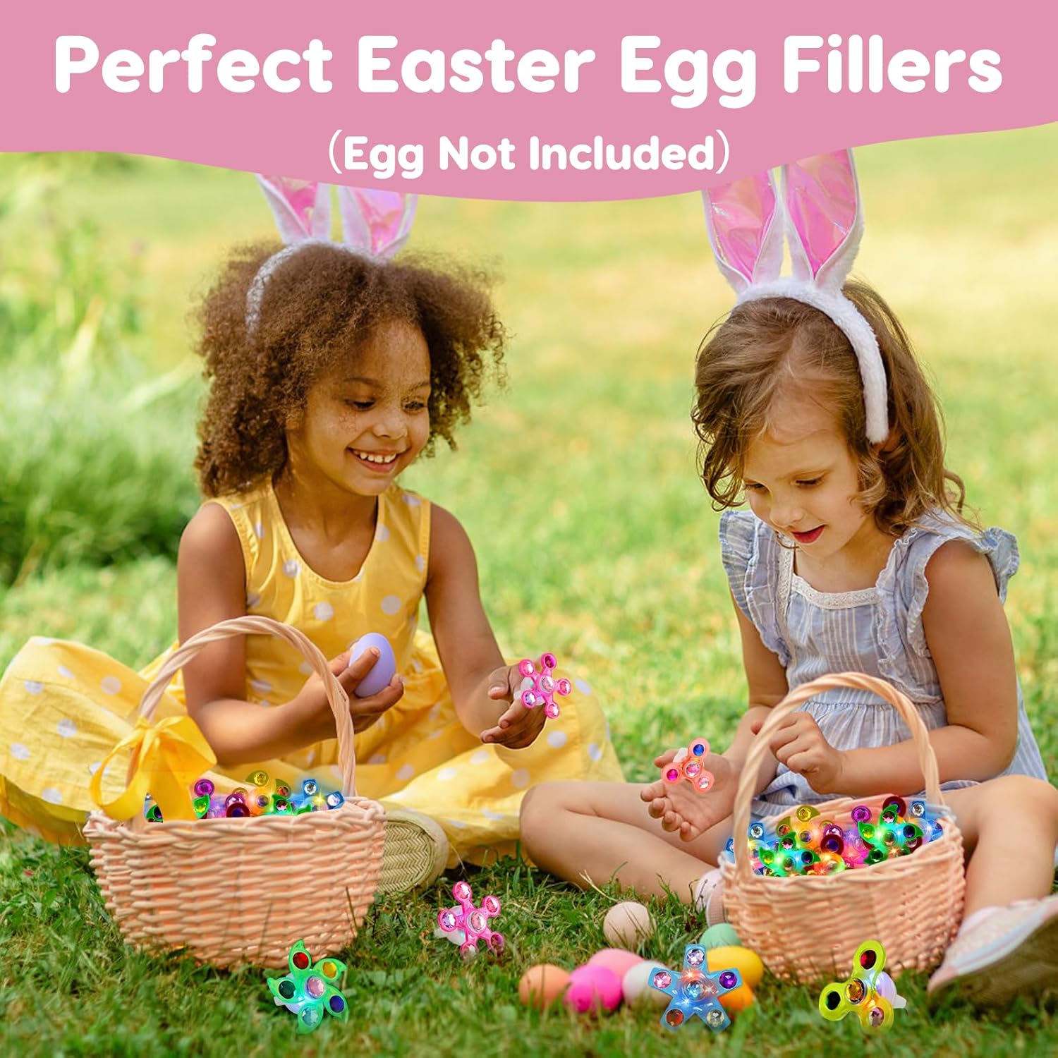 24PCS LED Light Up Fidget Spinner Rings Glow Party Favors Bulk for Kids 4-8 8-12 Easter Egg Fillers Goodie Treat Bags Stuffers Pinata Carnival Prizes Classroom Treasure Box Toys Birthday Return Gifts - Image 3