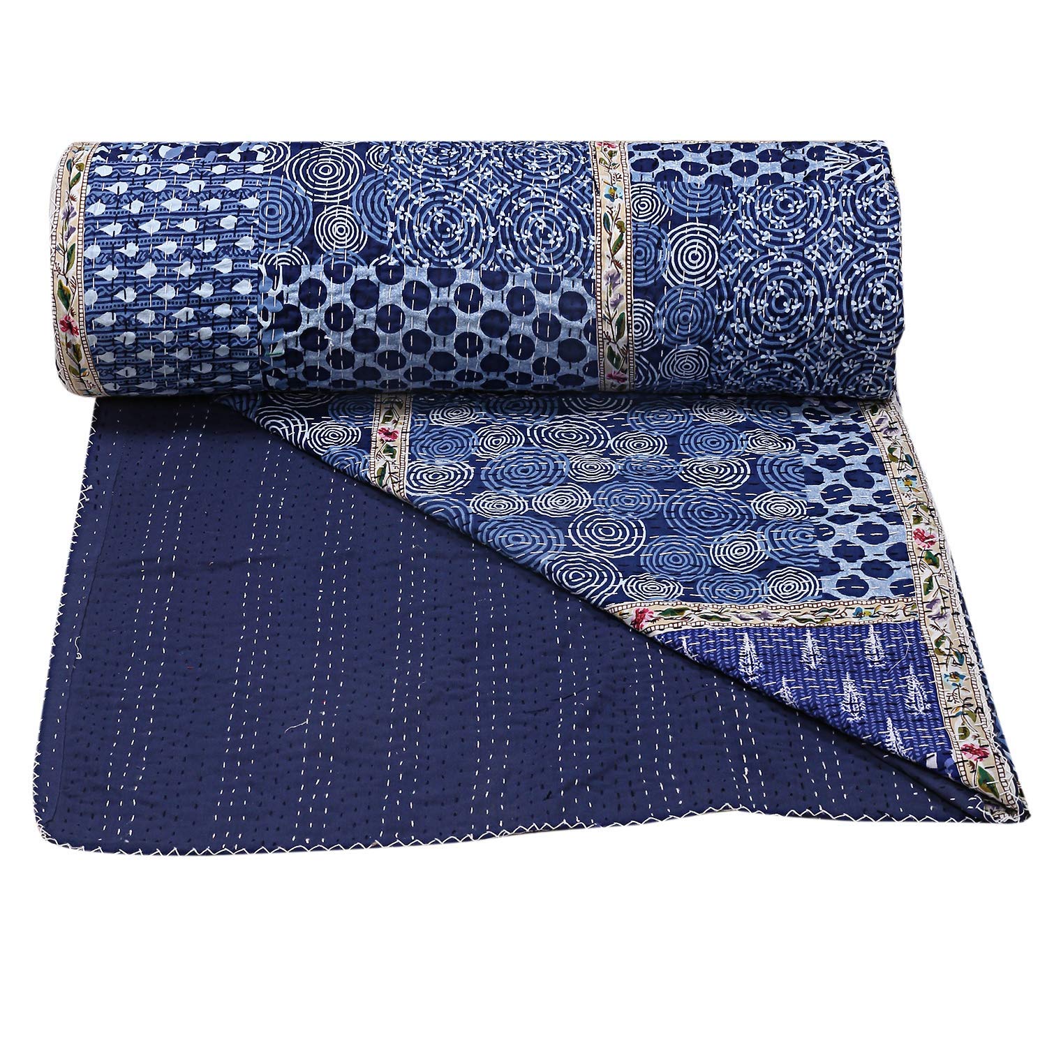 Kantha Couvre-lit indien décoratif fait à la main en pur coton traditionnel