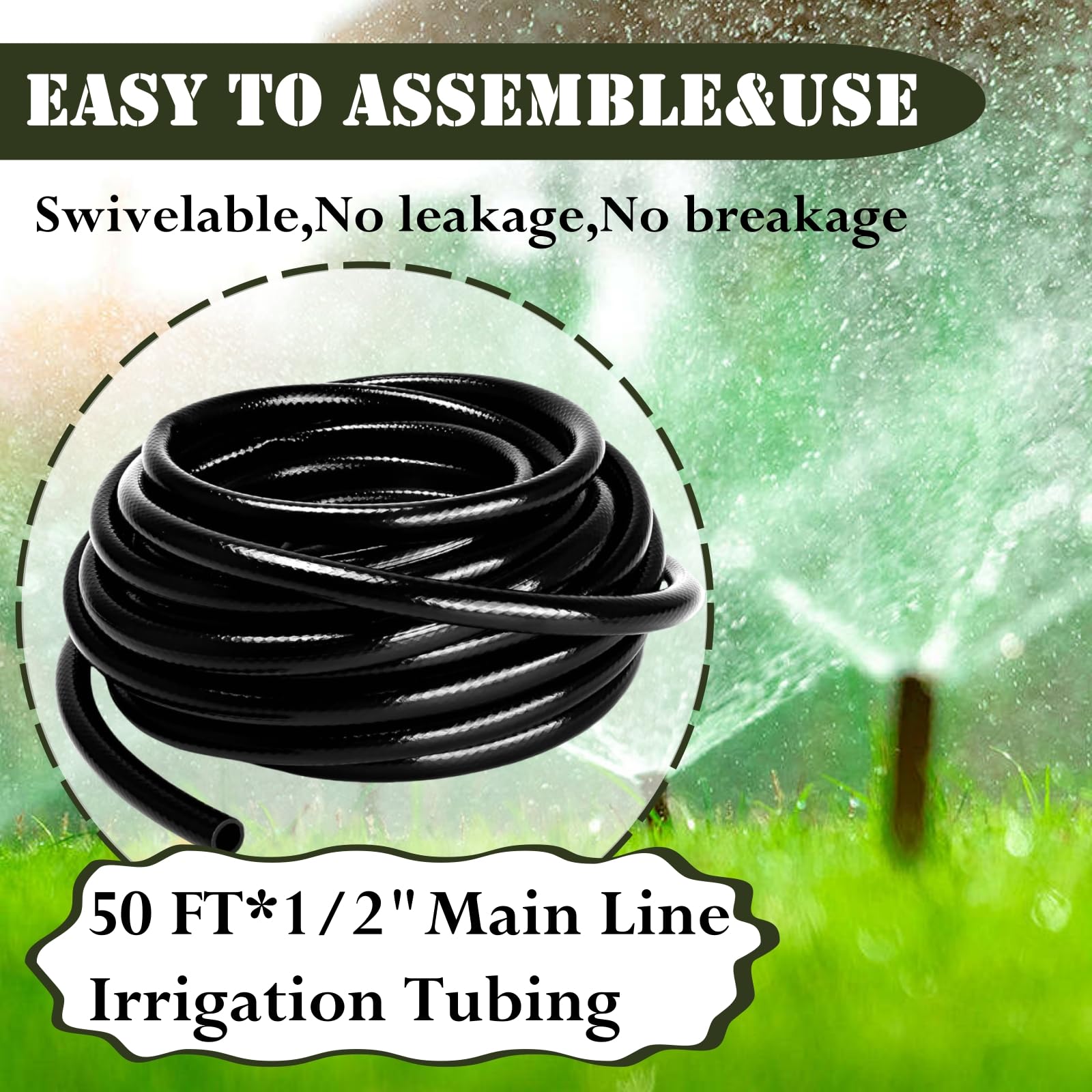 Tubo de riego por goteo de 1,27 cm, piezas del sistema de riego por goteo de 50 pies para jardín (incluye conector recto de 1,27 cm, válvulas de interruptor, conectores T, reductores de tubo de