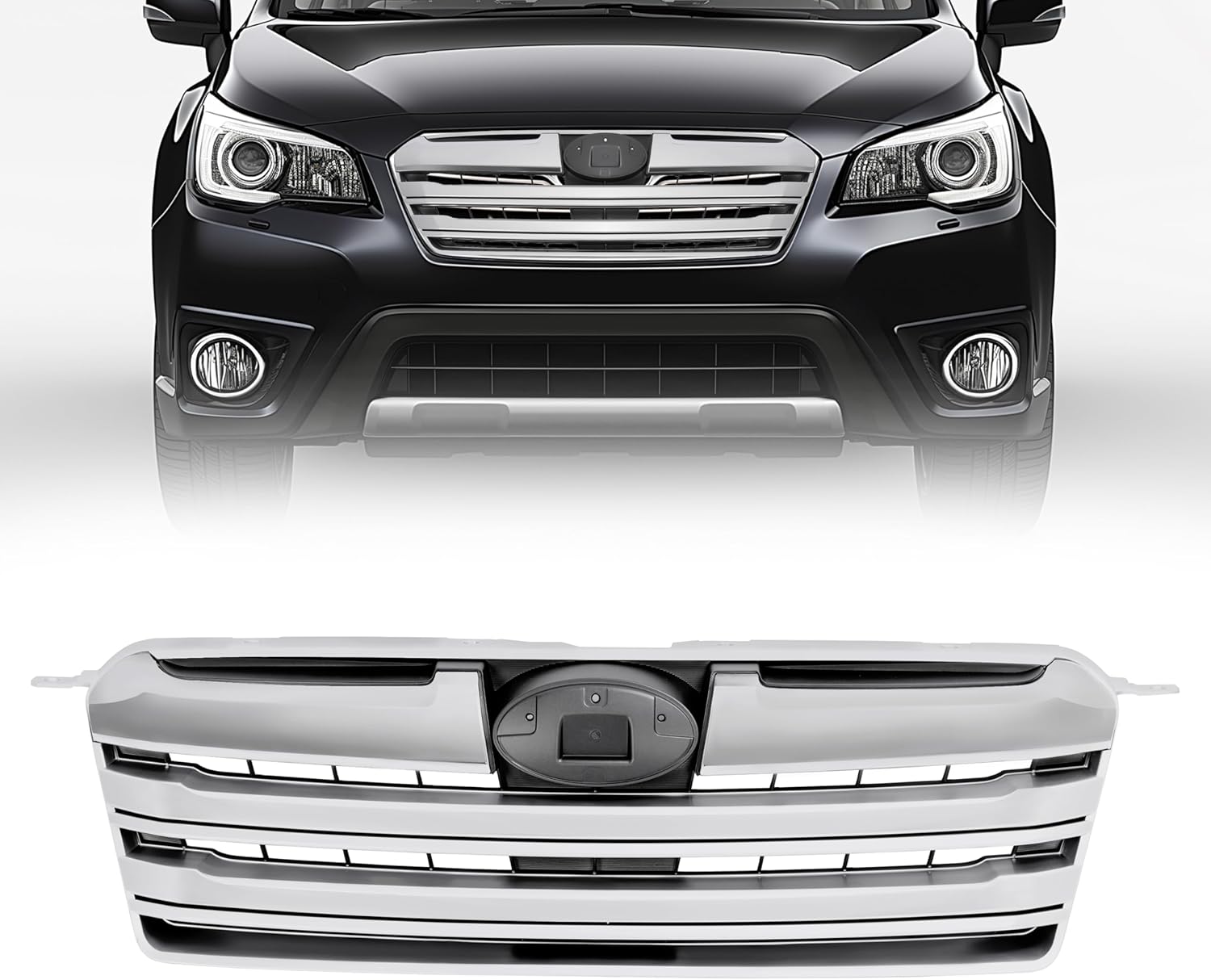 KUAFU Grille Compatible with 2013-2014 Subaru Outback SU1200152 91121AJ14A Front Bumper Grill Assembly Shell and Insert Chrome Plastic (ABS)