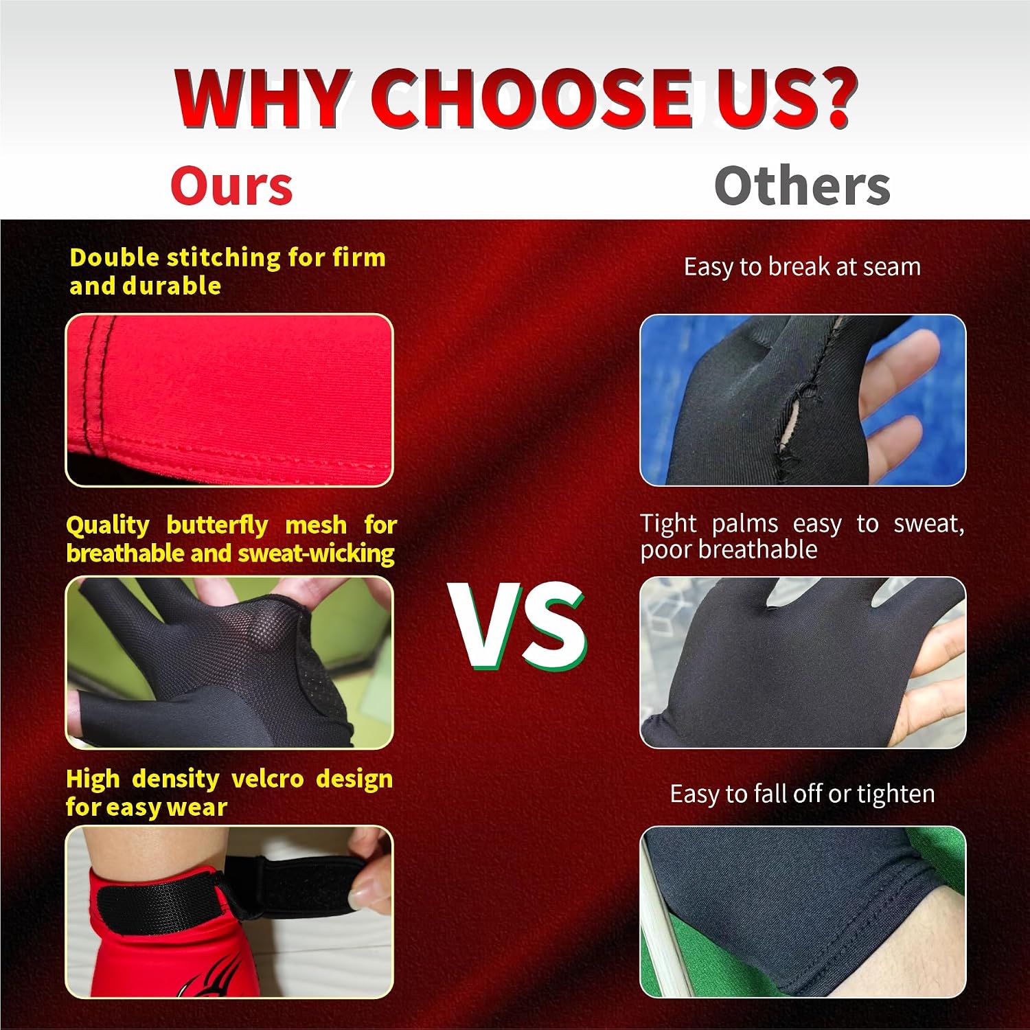 Pool Glove Left Hand 3 Finger for Right-Handed Player, Breathable Billiards Glove Quick Dry, Professional Pool Cue Gloves, Durable Snooker Cue Gloves for Billiards Accessories