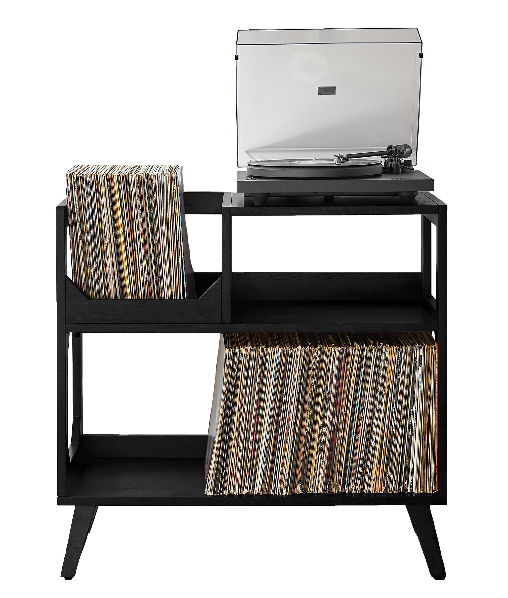 Asheville Mid-Century Modern Media Console Record Player Stand, Storage for Vinyl Records, Medium, Black