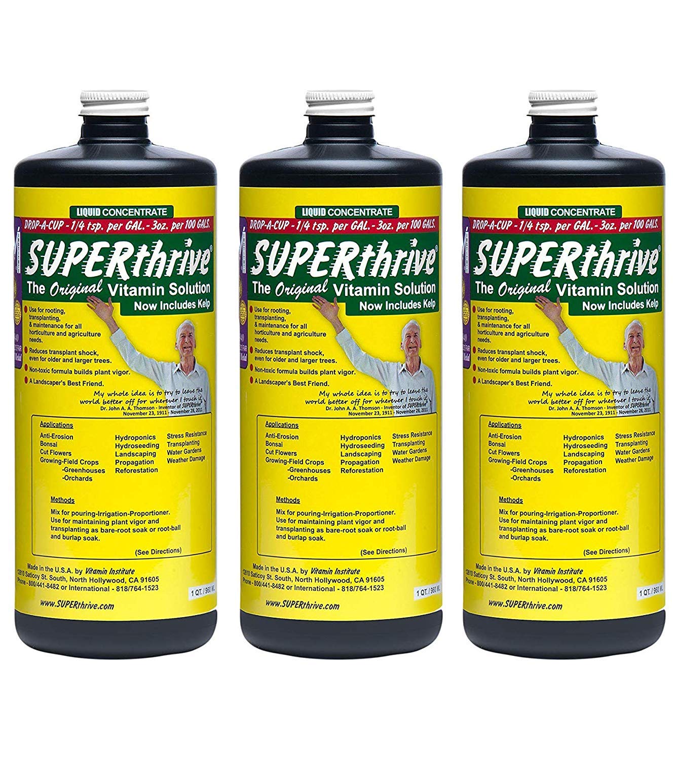 SUPERthrive VI30162 Plant Vitamin Solution, 1 Quart, Yellow (Тhrее Pаck)