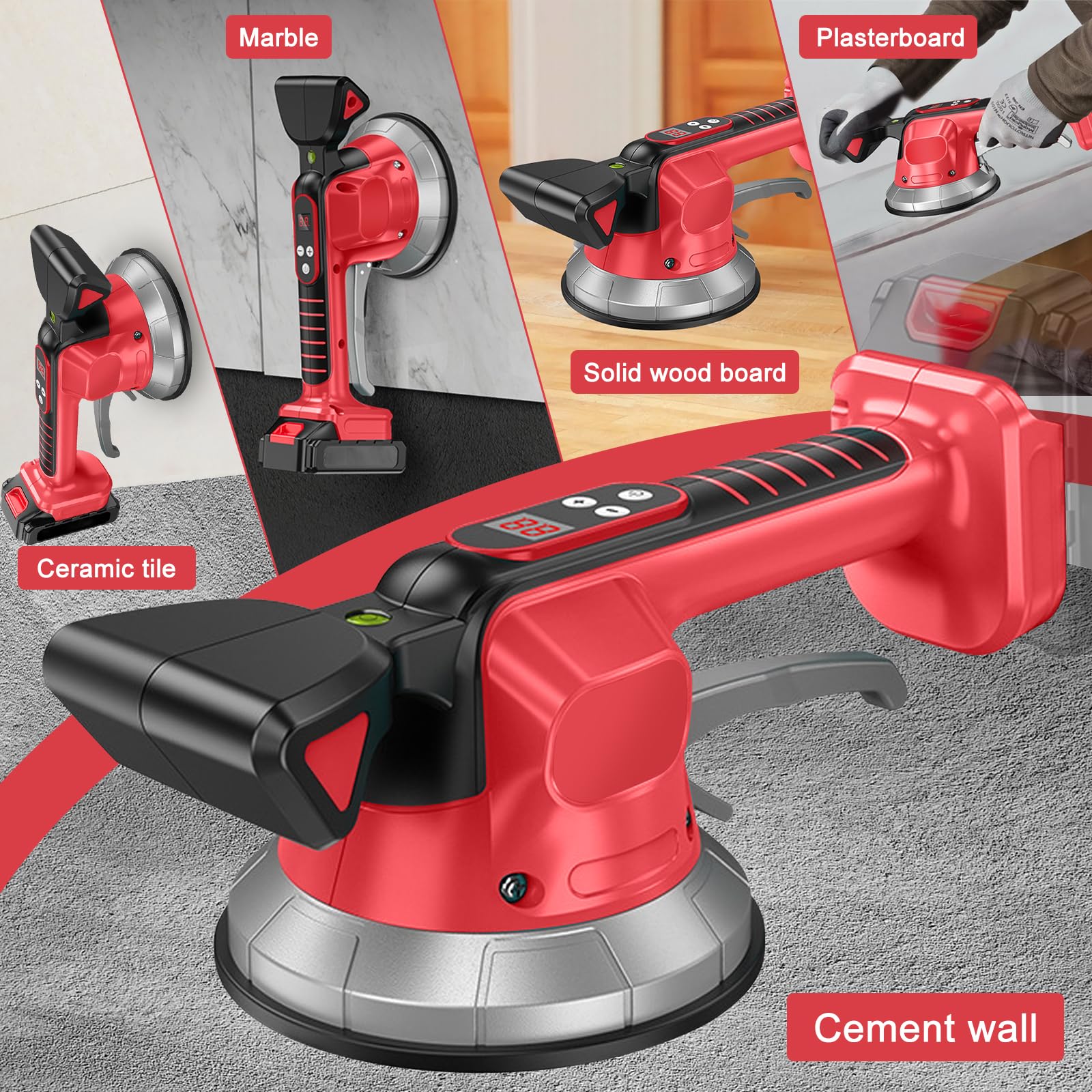 Agitatore a batteria compatibile con batteria Milwaukee da 18 V (senza batteria) | Piastrella, con 10 velocità regolabili, ventosa da 14,5 cm, assorbimento 200 kg, vibratore per piastrelle da 30-240 cm