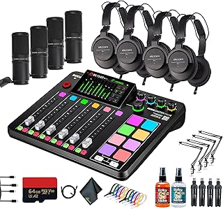 RODE RODECaster Pro II + 4x Headphones + 4x Podcast Microphone + 64GB Micro SD Memory Card + Mic Arm Stand + 2x USB-C + More (Bundle)