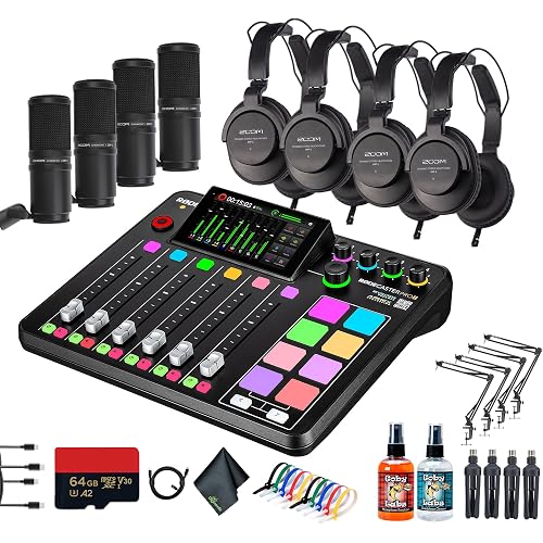 RODE RODECaster Pro II + 4x Headphones + 4x Podcast Microphone + 64GB Micro SD Memory Card + Mic Arm Stand + 2x USB-C + More (Bundle)