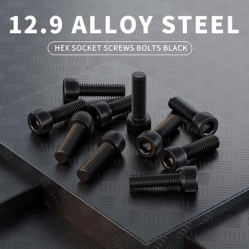 Miniatura 3 de Tornillos de cabeza hexagonal M5 x 0.315 in, 0.472 in, 0.630 in, 0.787 in, 0.984 in, acero de aleación de grado 12.9, totalmente roscado, acabado de