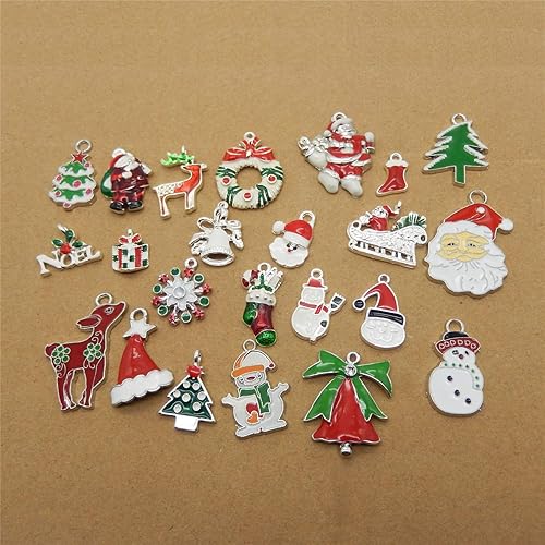 Miniatura 5 de JJG QAZ - 30 piezas surtidas de esmalte plateado dorado para árbol de Navidad, Papá Noel, reno, delicado, colgante, regalos de Navidad para aretes,