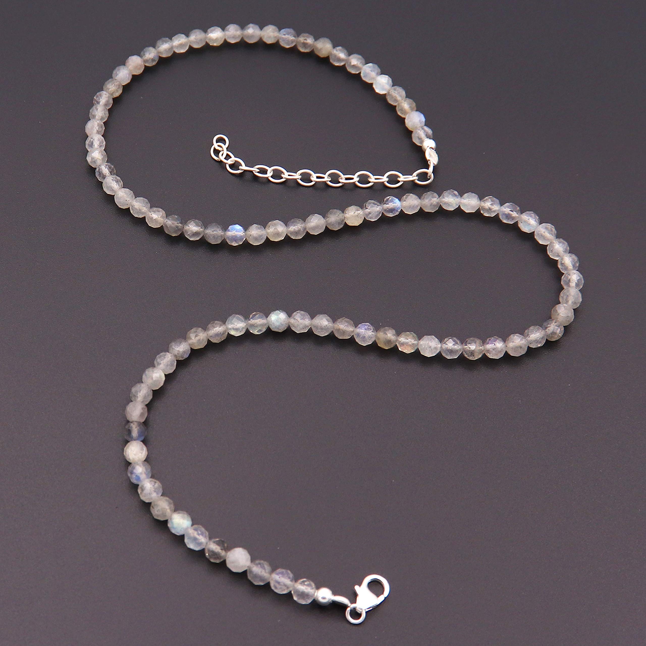 Mujer Unisex Plata fina 925 plata de ley Round Faceted Grey Labradorite