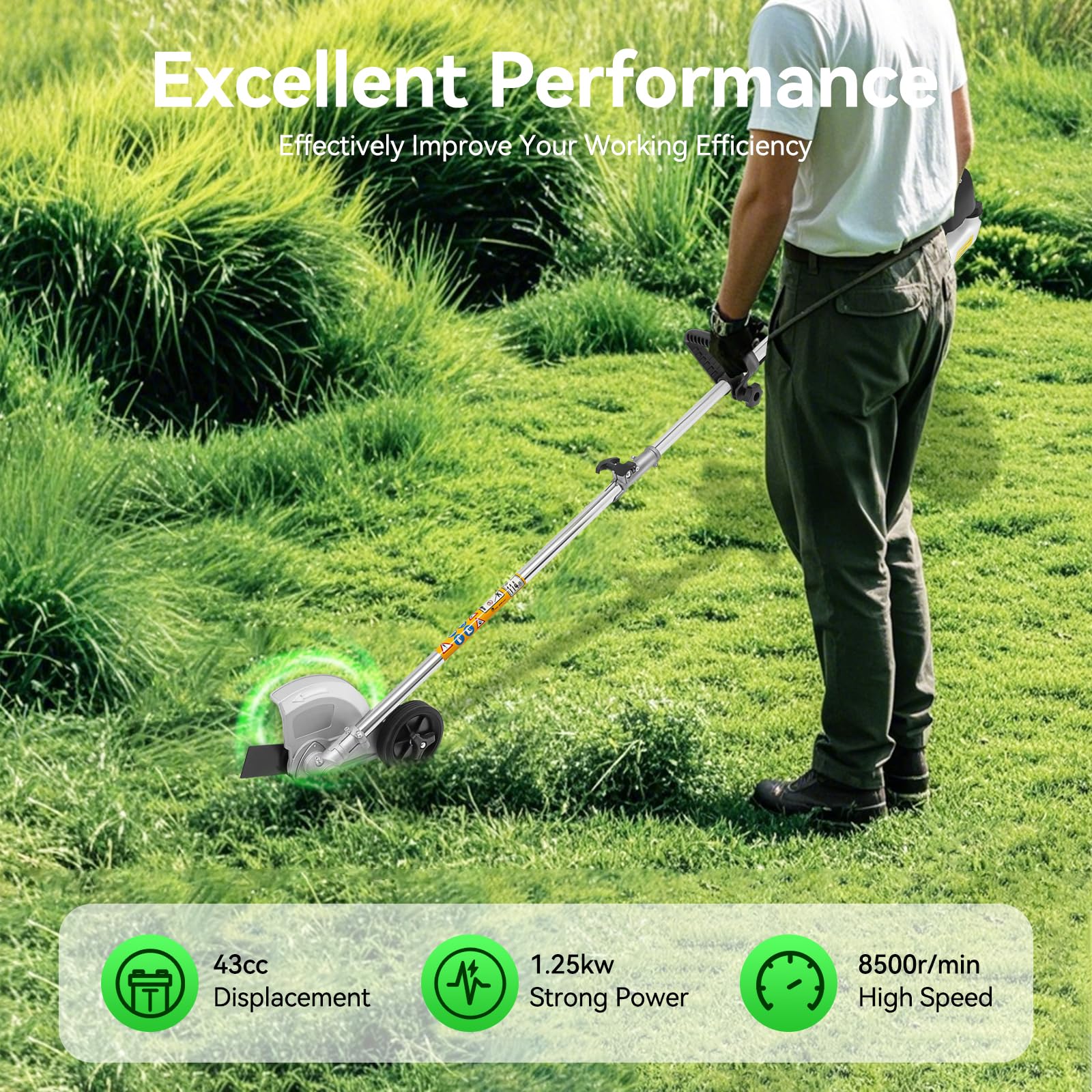 43cc Weed Eater/Grass Trimmer, 2 in 1 Gas String Trimmer Lawn Wacker Weed Trimmer, Air-Cooled 2-Stroke Cordless Lawn Edger with Handle & Shoulder Strap for Garden Grass Hedge Trimmer (43CC)