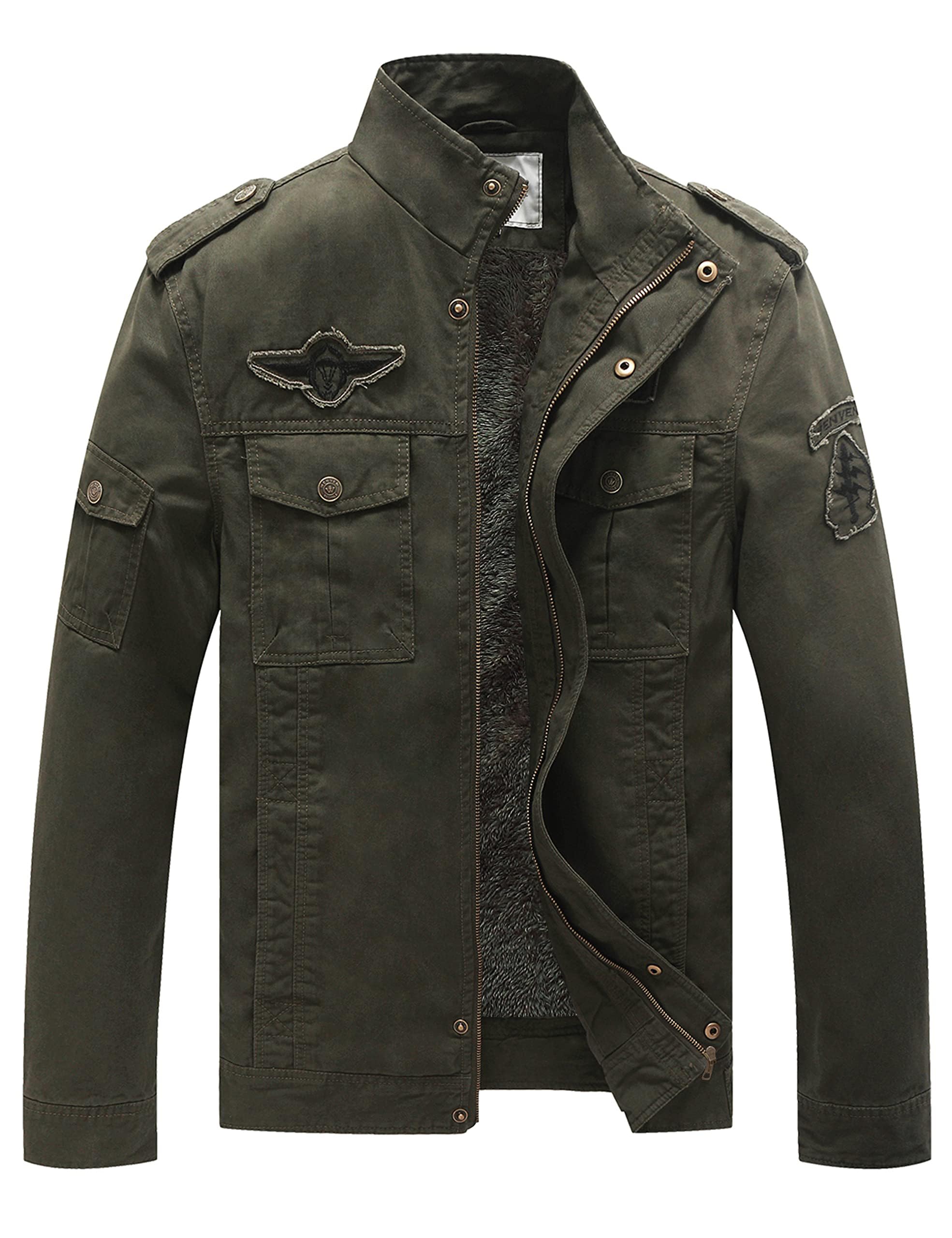 WenVen Men's Military Jacket Fleece Lined Winter Puffer Coat Cotton Windbreaker Parka