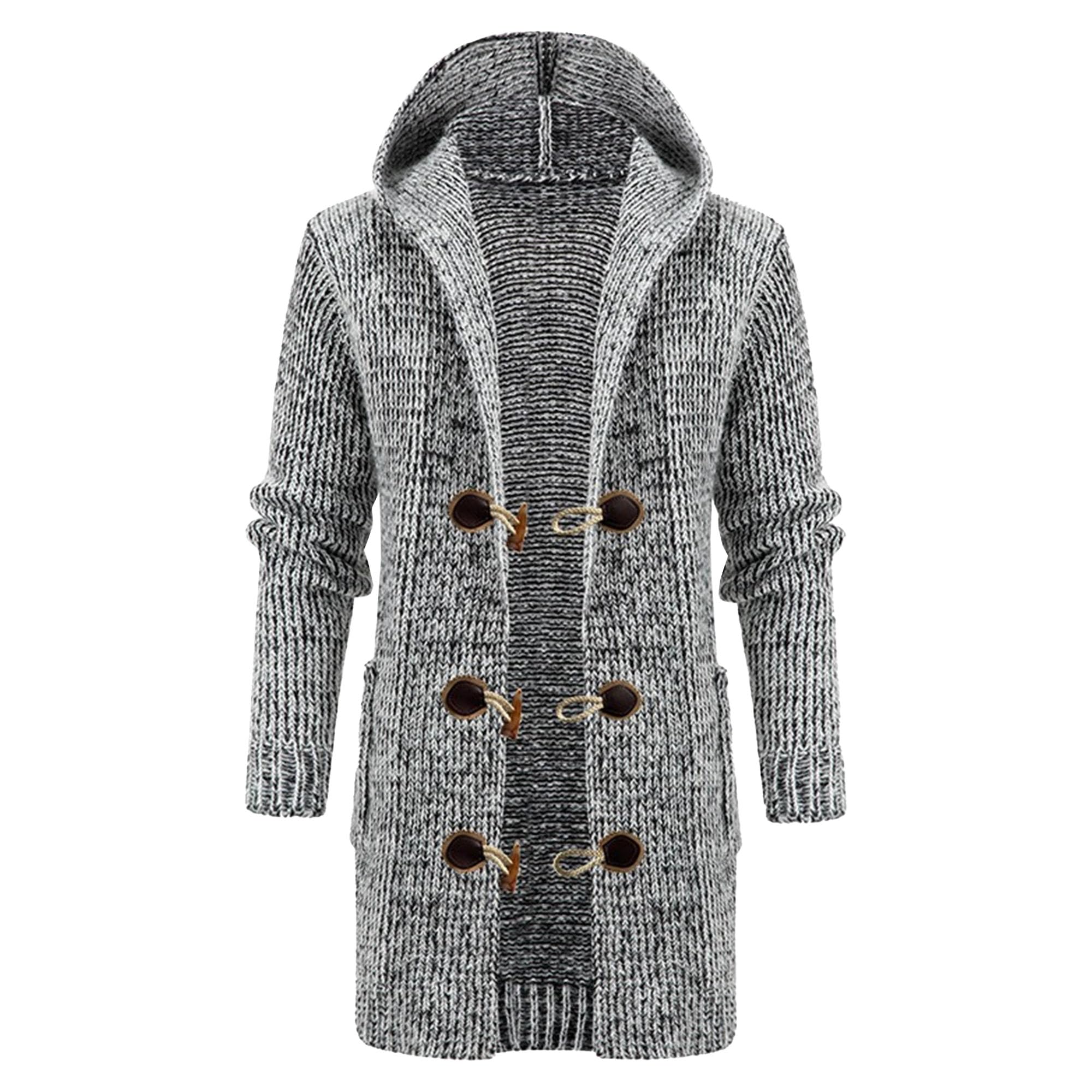 Cardigan da uomo con cappuccio di media lunghezza con bottoni