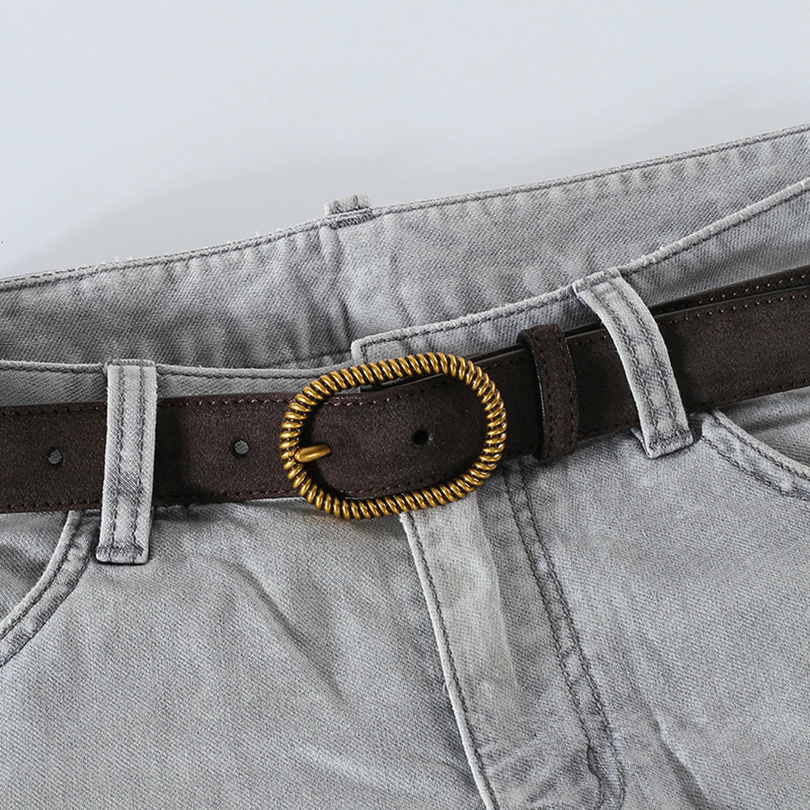 GüRtel damski pasek skórzany w stylu vintage dla kobiet – casualowe dżinsy i spodnie, modny pasek z dekoracyjną klamrą igłową, wygodny i wszechstronny, brązowy, 100 cm x 3 cm