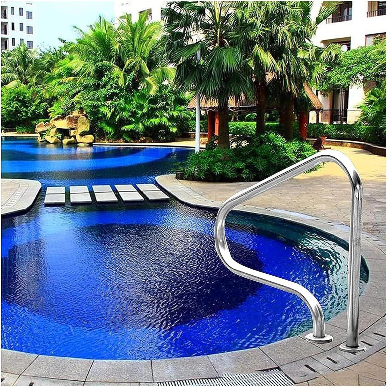 Swimming Pool Handrails, Safety Hand Rail with Quick Mount Base Stainless Material, Swimming Pool Hand Rail for in Ground, Swimming Pool Stair Rail Full Set Accessories
