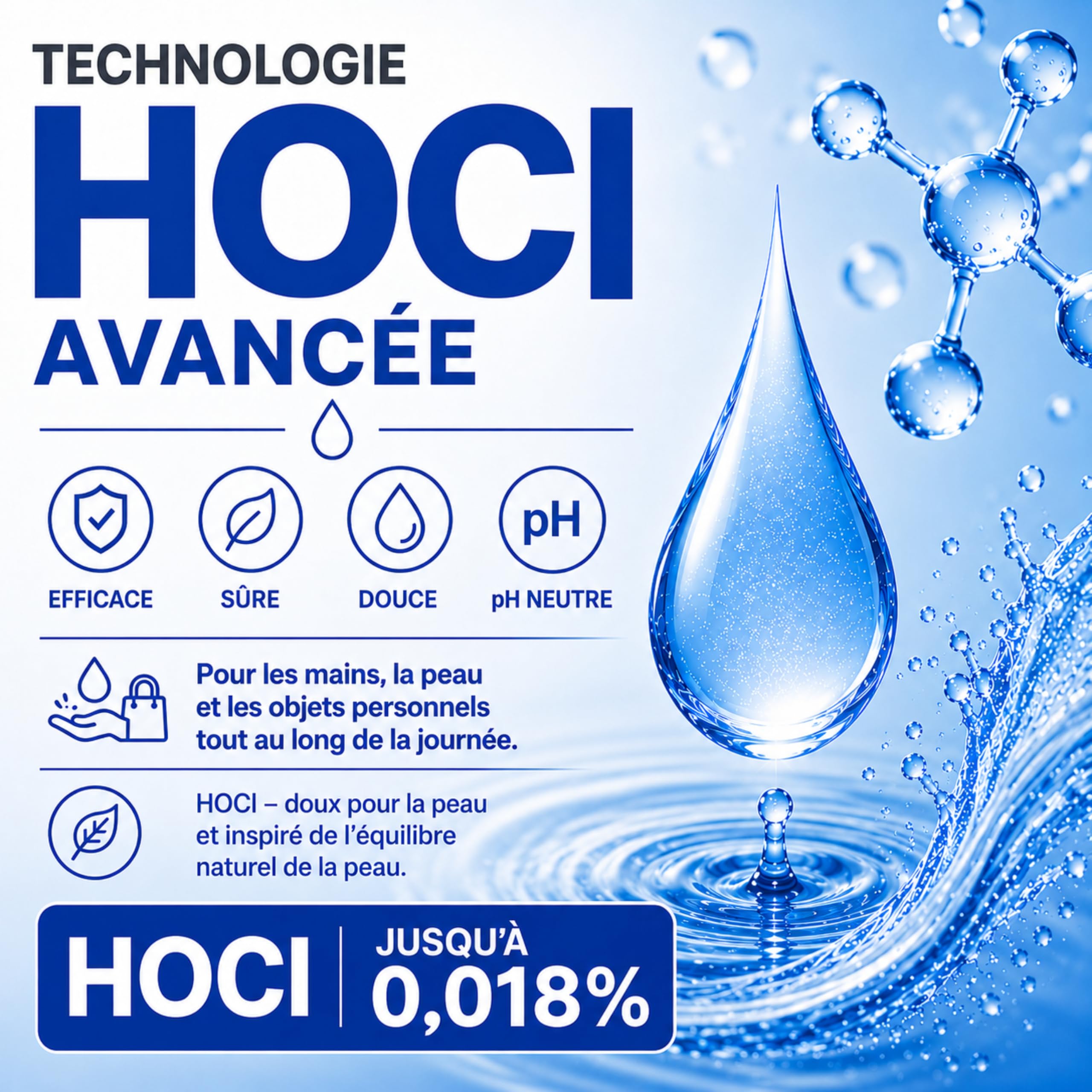 5 L – Solution hygiénique universelle à base d’acide hypochloreux (HOCl), sans alcool ni parfum, pour usage domestique et professionnel