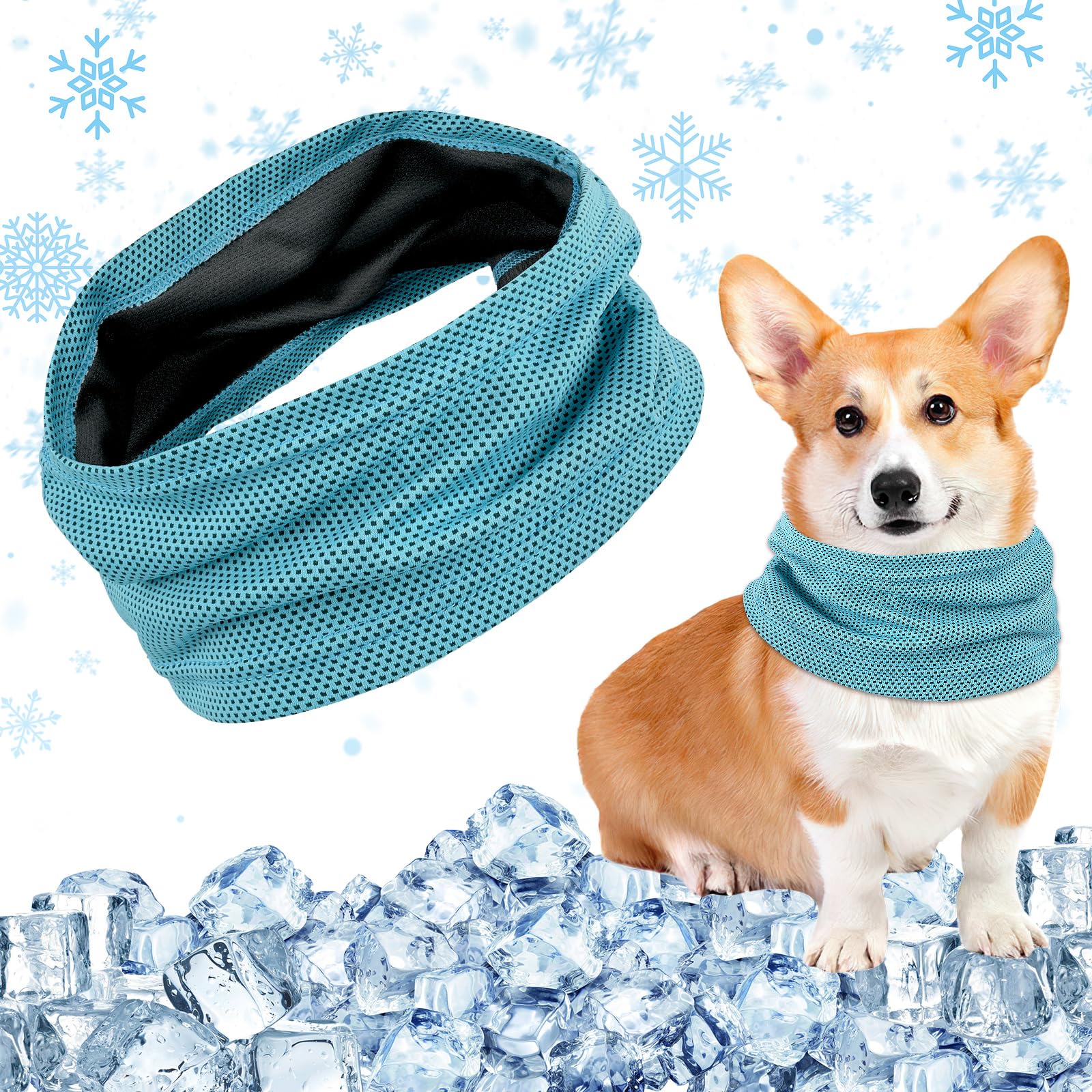Cooling Dog Collar and Bandana Scarf - Summer Neckerchief Towel for Pets, blue