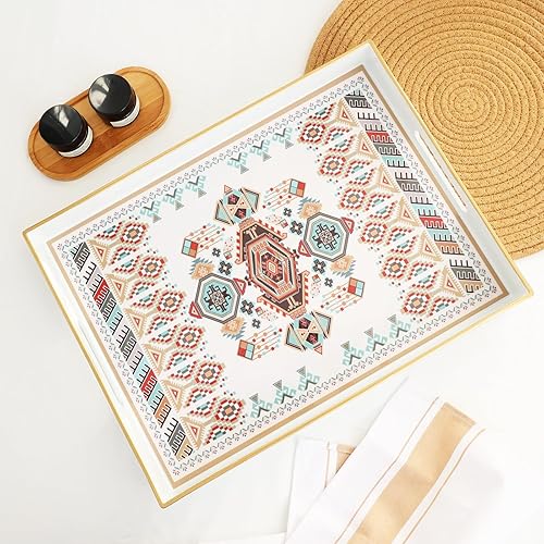 Miniatura 14 de Bandeja oval de plástico con asas, elegante bandeja decorativa para mesa de café, otomana, sala de estar, cocina, uso al aire libre. 10"*16"*1.4" A