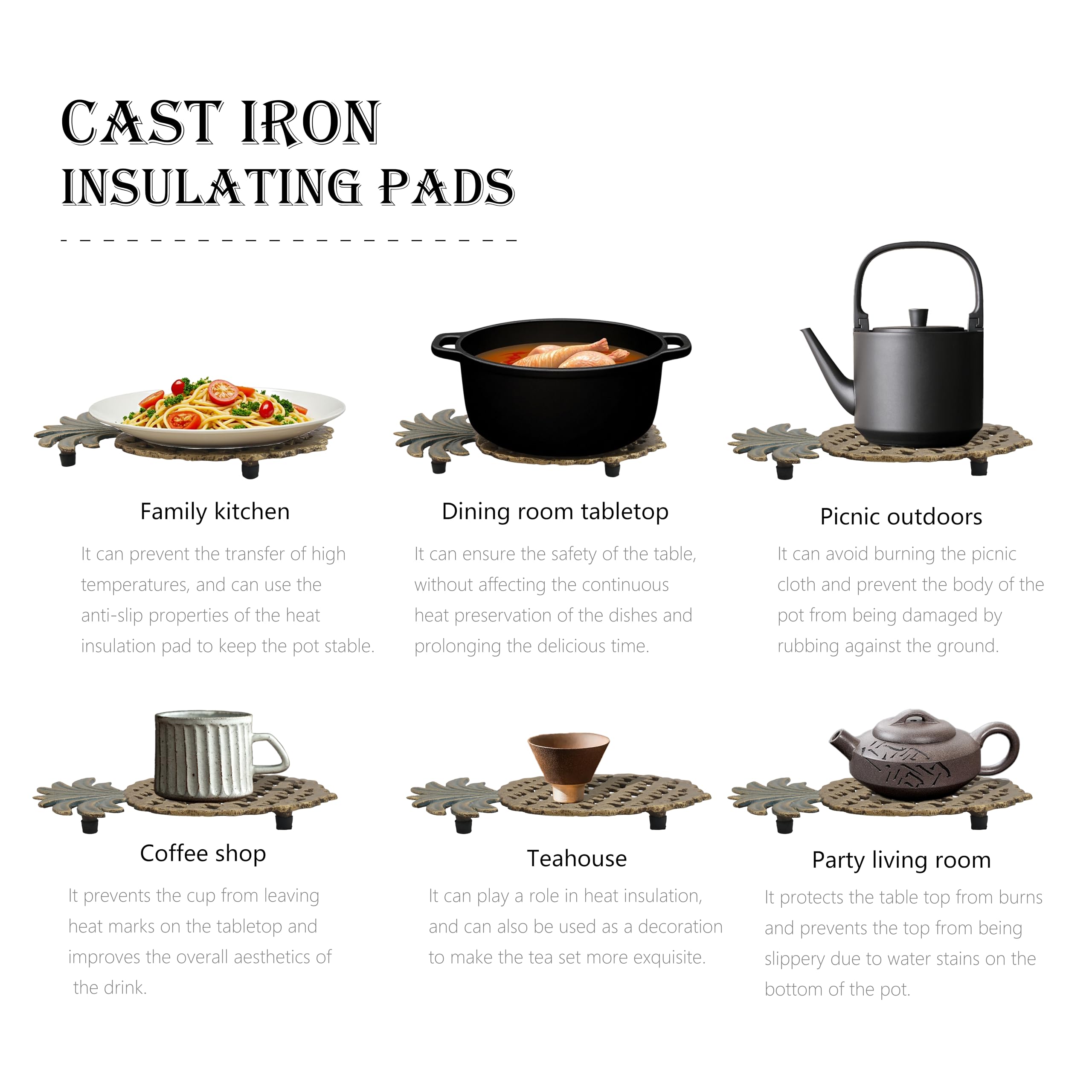 Cast Iron Trivets for Hot Dishes, Pineapple-Shaped Metal Trivets for Kitchen and Dining Protection, Decorative Tirvets with Pinch Mitts, Rubber Pegs