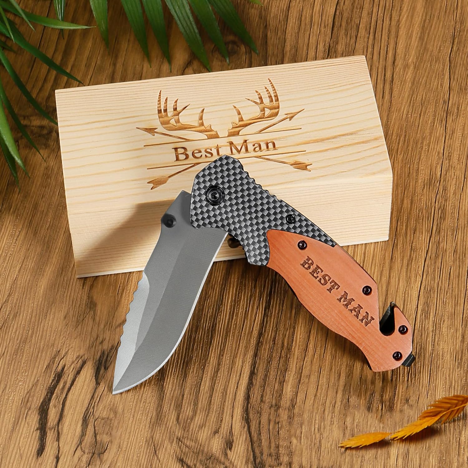 Best Man Gift for Wedding Day – Personalized Engraved Pocket Knife with Wooden Box – Thank You Gift for Best Man